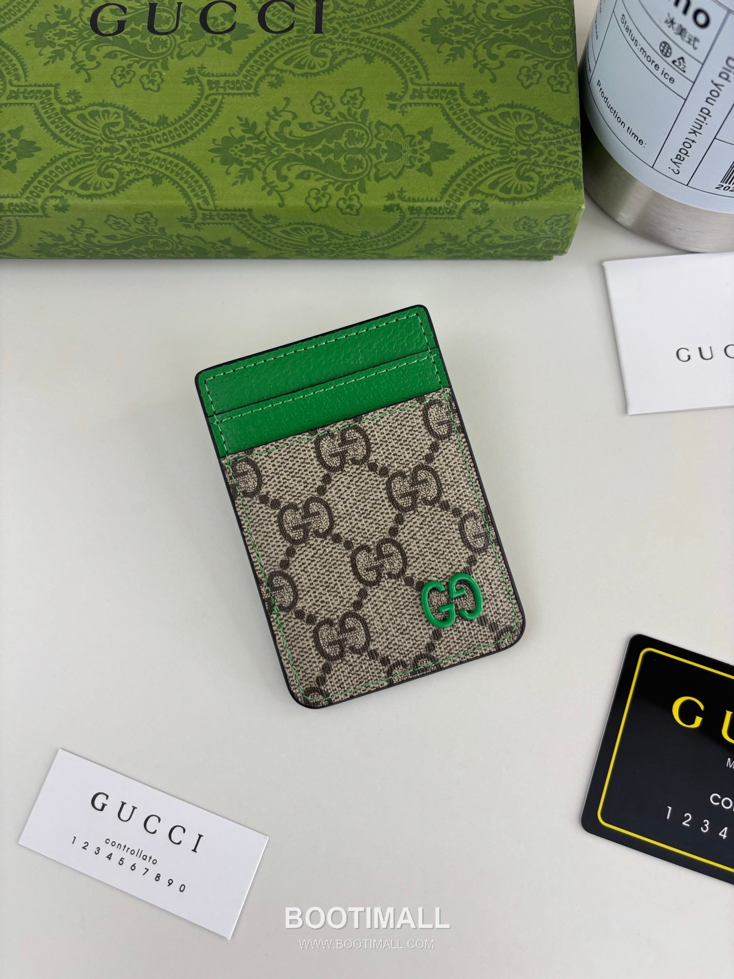Gucci GG Supreme Bicolor GG Canvas Green Card Holder 구찌 GG 수프림 바이컬러 817197 캔버스 그린 카드홀더 10cm 1
