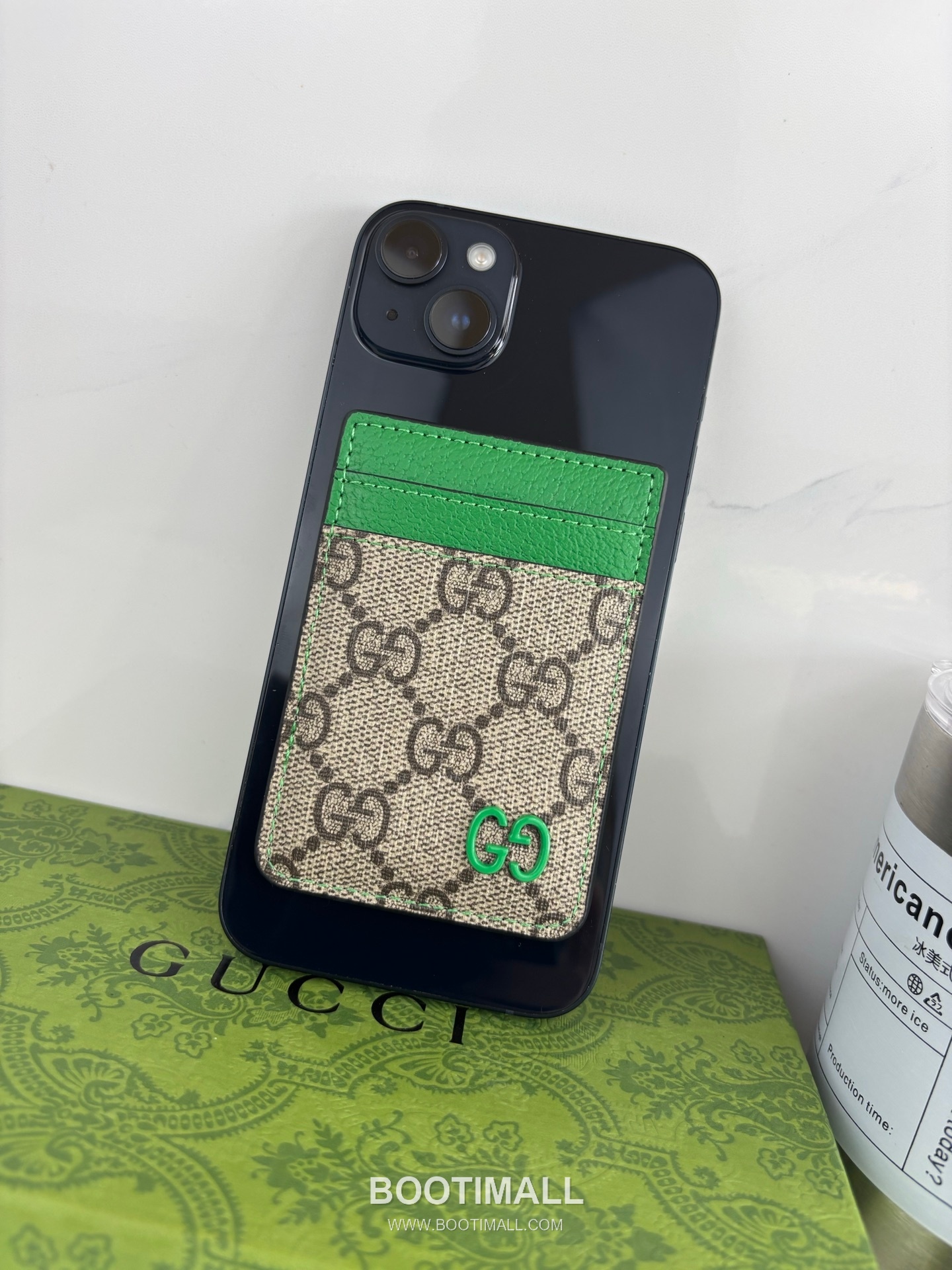 Gucci GG Supreme Bicolor GG Canvas Green Card Holder 구찌 GG 수프림 바이컬러 817197 캔버스 그린 카드홀더 10cm 3