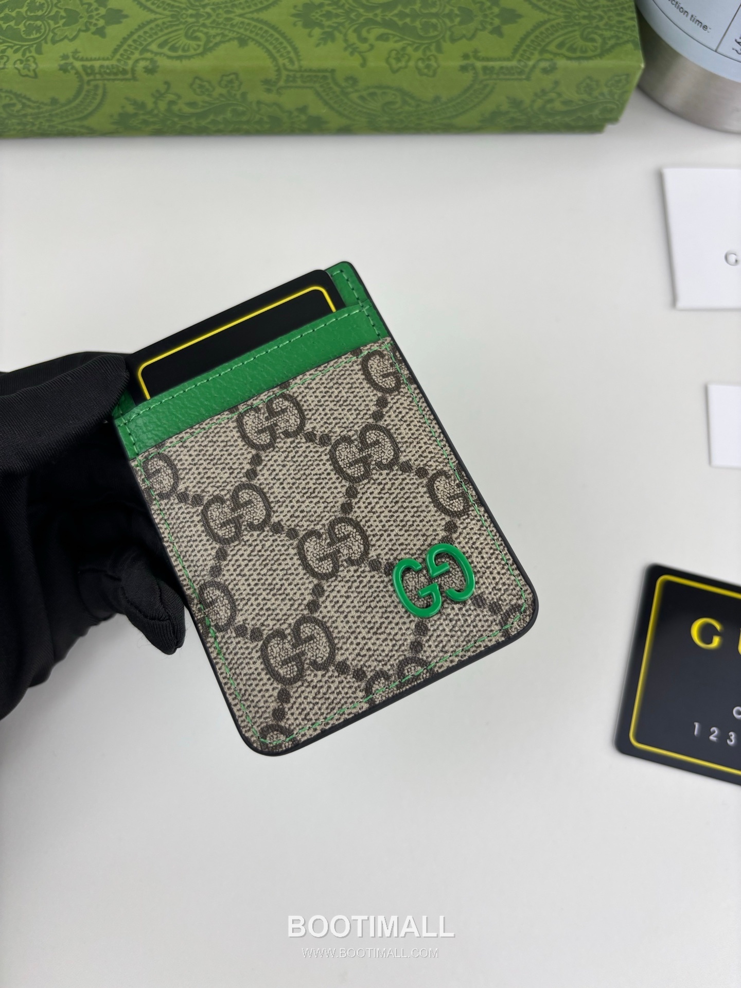 Gucci GG Supreme Bicolor GG Canvas Green Card Holder 구찌 GG 수프림 바이컬러 817197 캔버스 그린 카드홀더 10cm 4