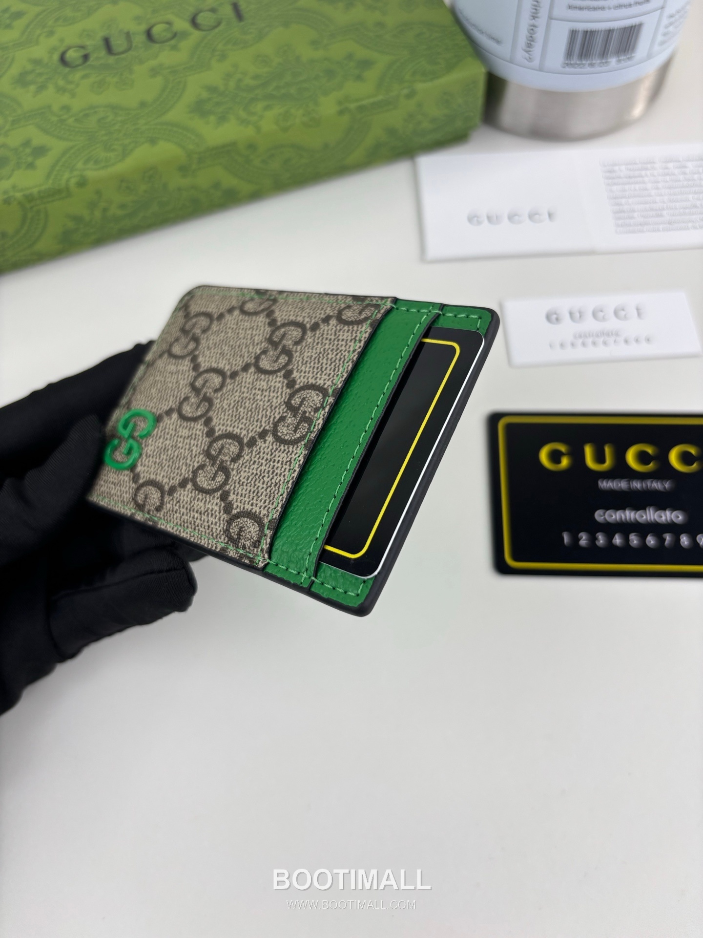 Gucci GG Supreme Bicolor GG Canvas Green Card Holder 구찌 GG 수프림 바이컬러 817197 캔버스 그린 카드홀더 10cm 5