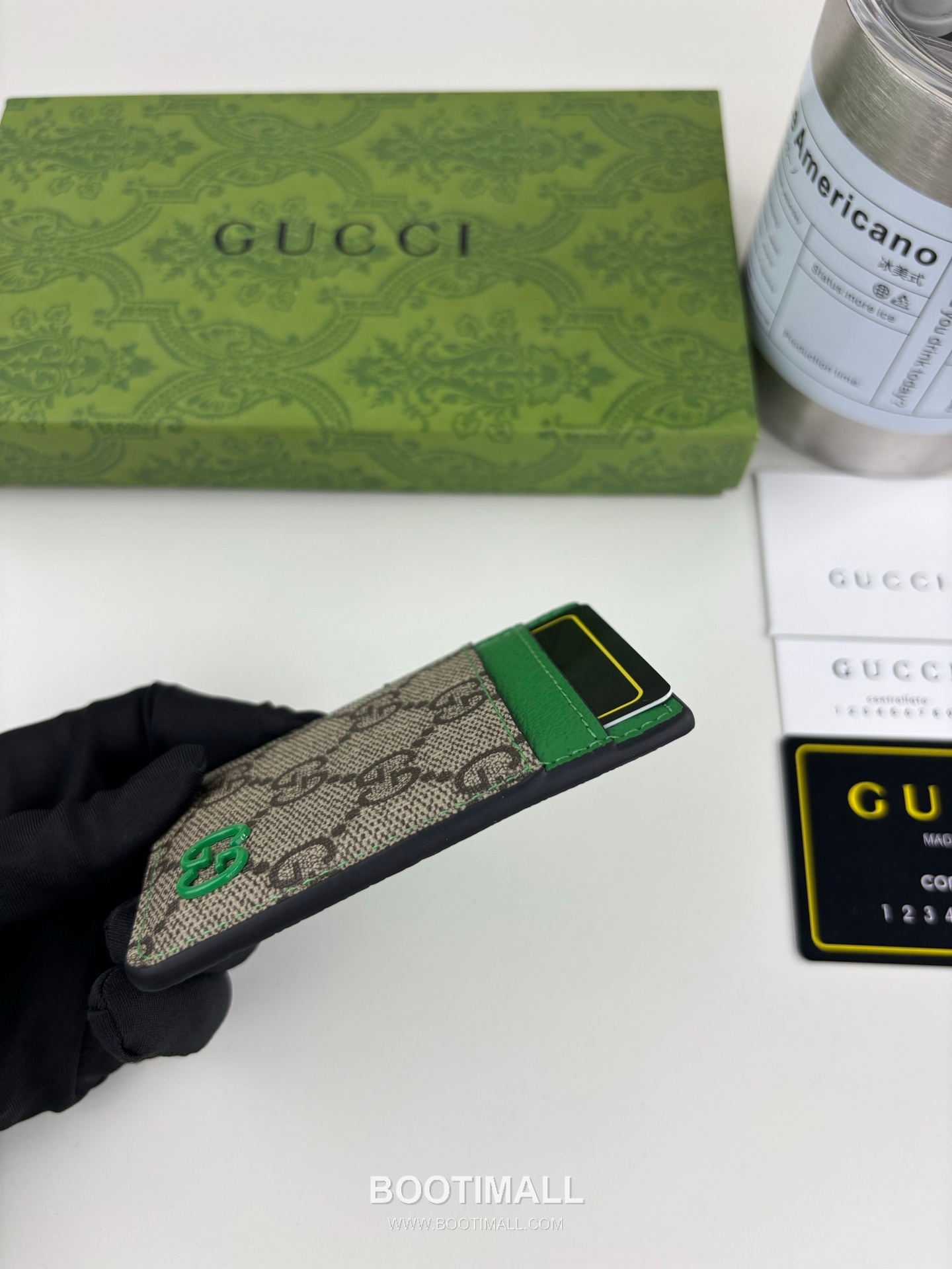 Gucci GG Supreme Bicolor GG Canvas Green Card Holder 구찌 GG 수프림 바이컬러 817197 캔버스 그린 카드홀더 10cm 6