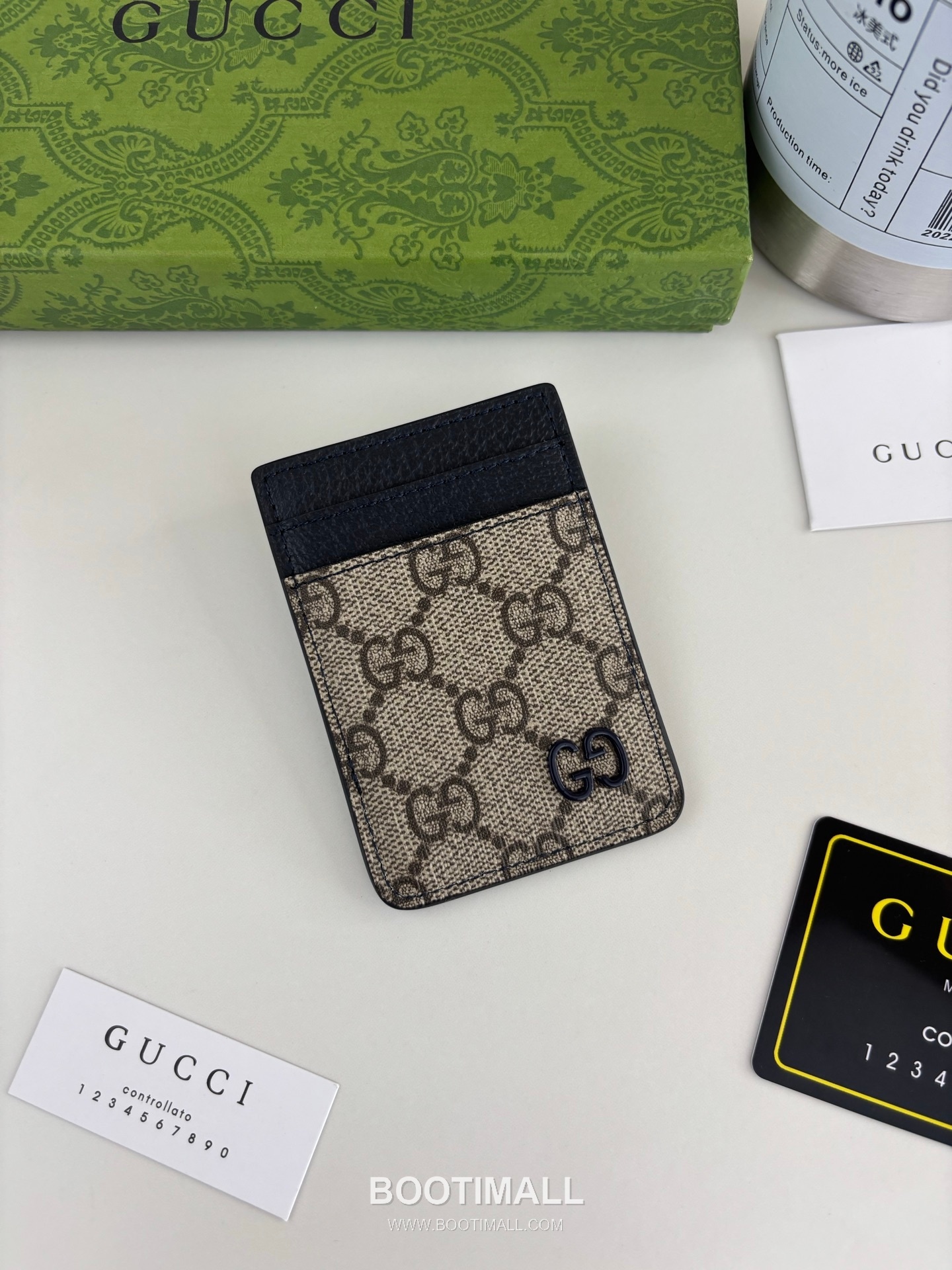 Gucci GG Supreme Bicolor GG Canvas Green Card Holder 구찌 GG 수프림 바이컬러 817197 캔버스 그린 카드홀더 9.5cm 1