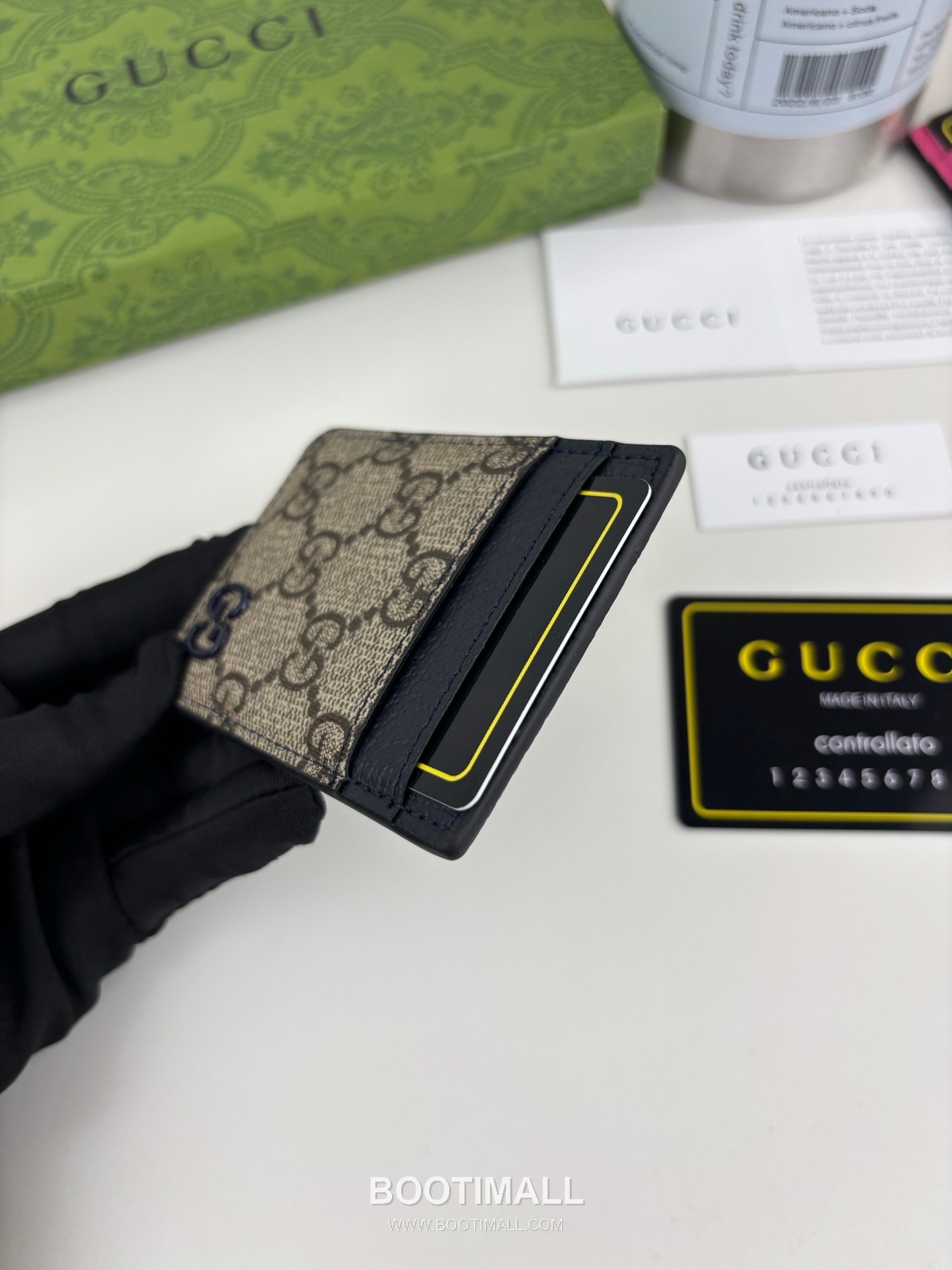 Gucci GG Supreme Bicolor GG Canvas Green Card Holder 구찌 GG 수프림 바이컬러 817197 캔버스 그린 카드홀더 9.5cm 5