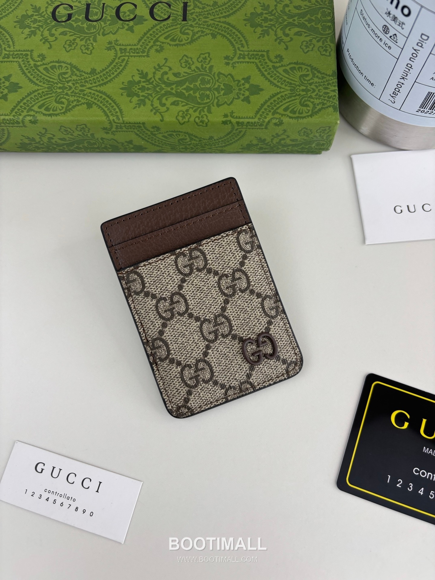 Gucci GG Supreme Bicolor Coated Canvas Brown Card Holder 구찌 GG 수프림 바이컬러 817197 코팅 캔버스 브라운 카드홀더 10cm 1