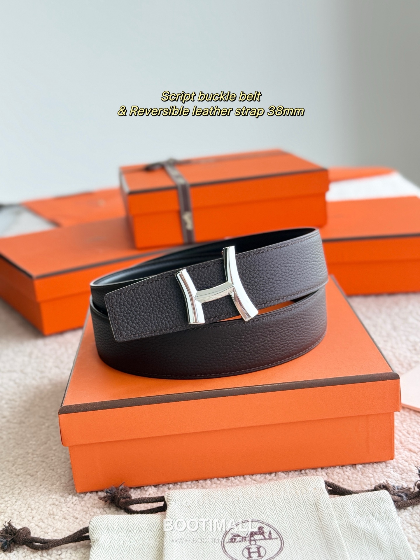 Hermès Script Buckle Togo Calfskin Belt 에르메스 스크립트 버클 토고 카프스킨 벨트 3.8cm 4