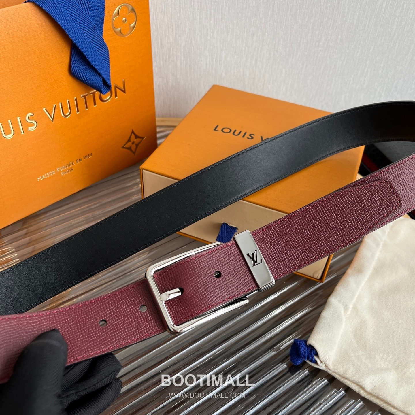 Louis Vuitton LV Initiales Rectangular Buckle Grained Leather Black Belt 루이비통 LV 이니셜 직사각 버클 그레인 레더 벨트 3.5cm 8