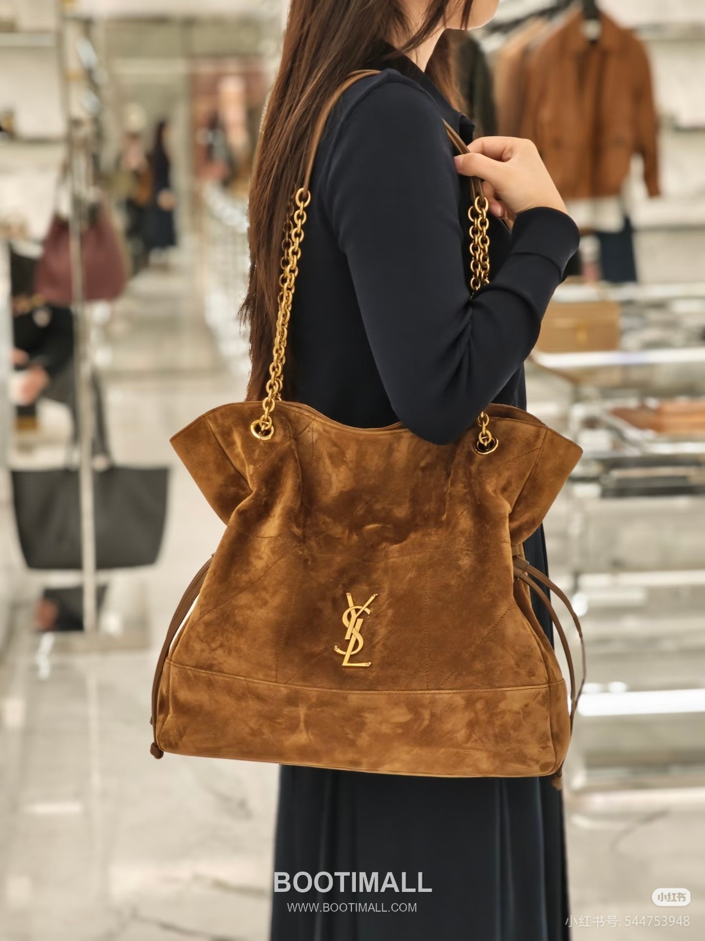 Saint Laurent Jamie 4.3 Pochon Large Suede Goatskin Brown Hobo Bag 생로랑 제이미 4.3 포숑 라지 스웨이드 고트스킨 브라운 호보백 35cm 4