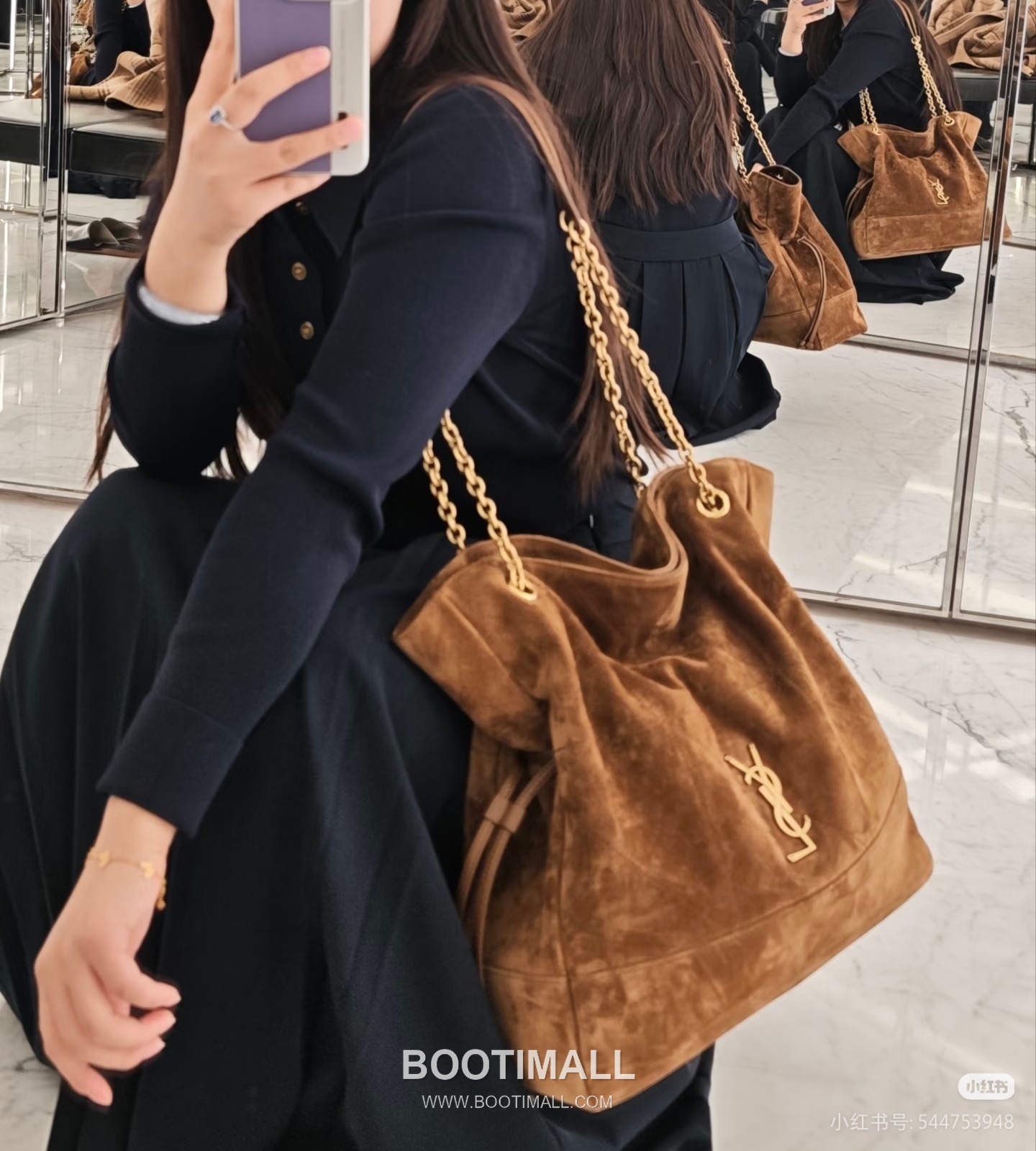 Saint Laurent Jamie 4.3 Pochon Large Suede Goatskin Brown Hobo Bag 생로랑 제이미 4.3 포숑 라지 스웨이드 고트스킨 브라운 호보백 35cm 5