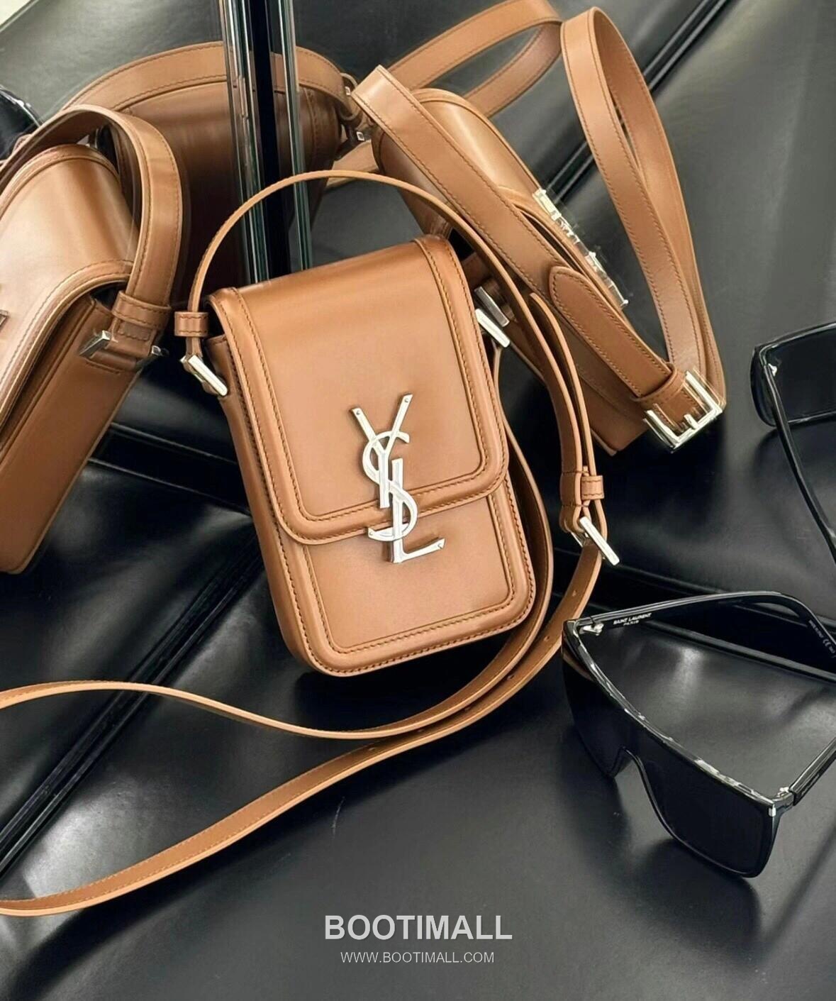 Saint Laurent Solferino Phone Pouch 753963 Box Calfskin Caramel Crossbody Bag 생로랑 솔페리노 폰 파우치 753963 박스 카프스킨 카라멜 크로스백 18cm 9
