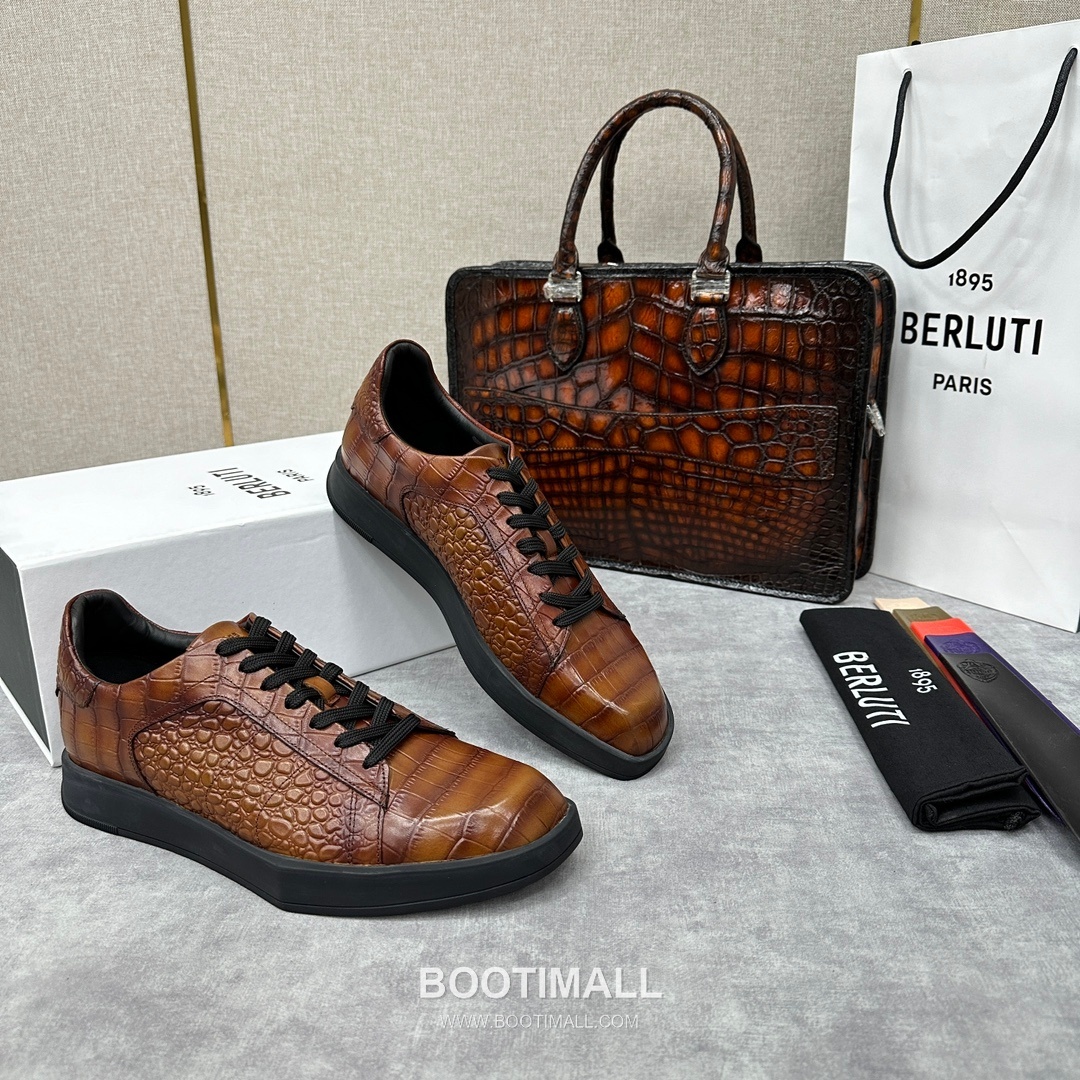 Berluti Stellar Diamond-Cut Croc-Embossed Cowhide Brown Sneakers 벨루티 스텔라 다이아몬드 컷 크로커 엠보스 소가죽 브라운 스니커즈 2
