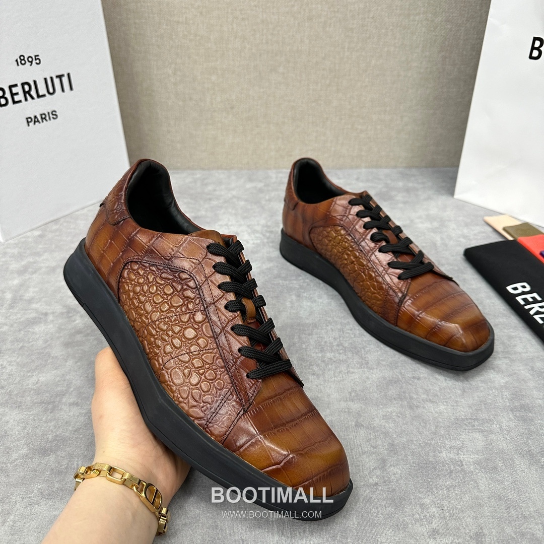 Berluti Stellar Diamond-Cut Croc-Embossed Cowhide Brown Sneakers 벨루티 스텔라 다이아몬드 컷 크로커 엠보스 소가죽 브라운 스니커즈 3