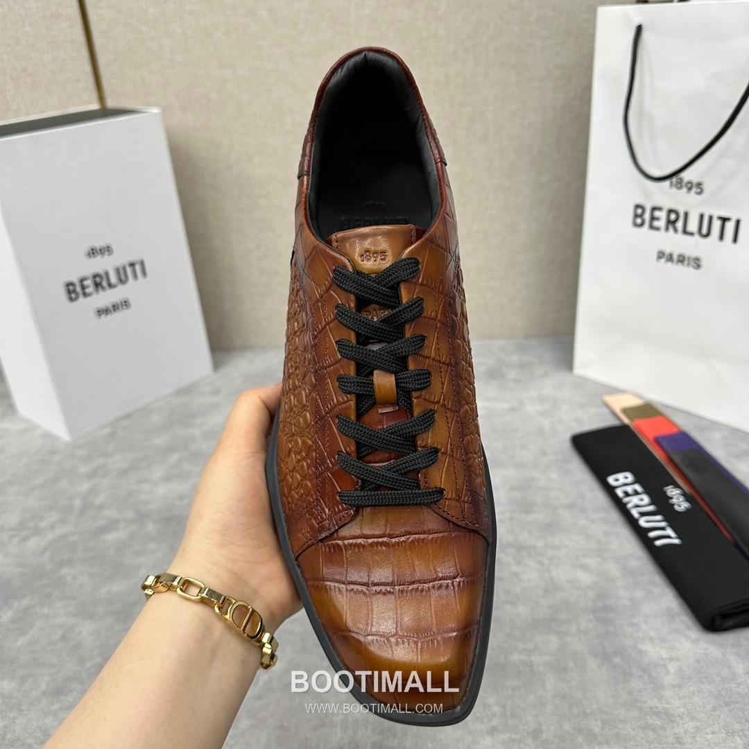 Berluti Stellar Diamond-Cut Croc-Embossed Cowhide Brown Sneakers 벨루티 스텔라 다이아몬드 컷 크로커 엠보스 소가죽 브라운 스니커즈 7