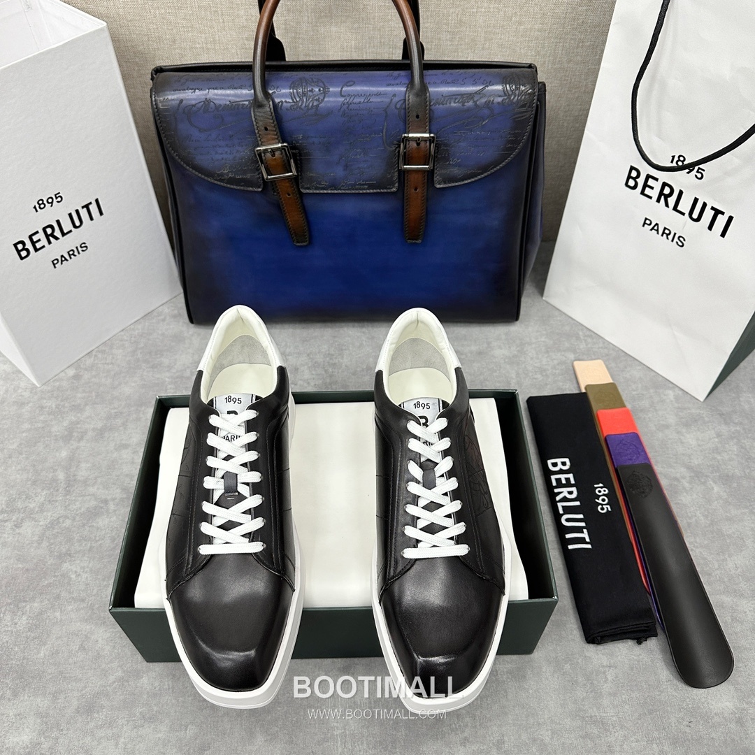 Berluti Stellar Venezia Scritto Hand-Patinated Calfskin Black Sneakers 벨루티 스텔라 베네치아 스크리토 핸드 파티나 송아지가죽 블랙 스니커즈 1