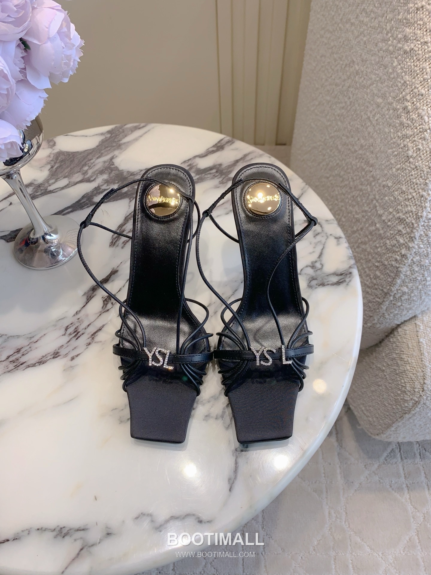 Saint Laurent Crystal Buckle High-Heel Lambskin Black Sandals 생로랑 크리스탈 버클 하이힐 램스킨 블랙 샌들 1