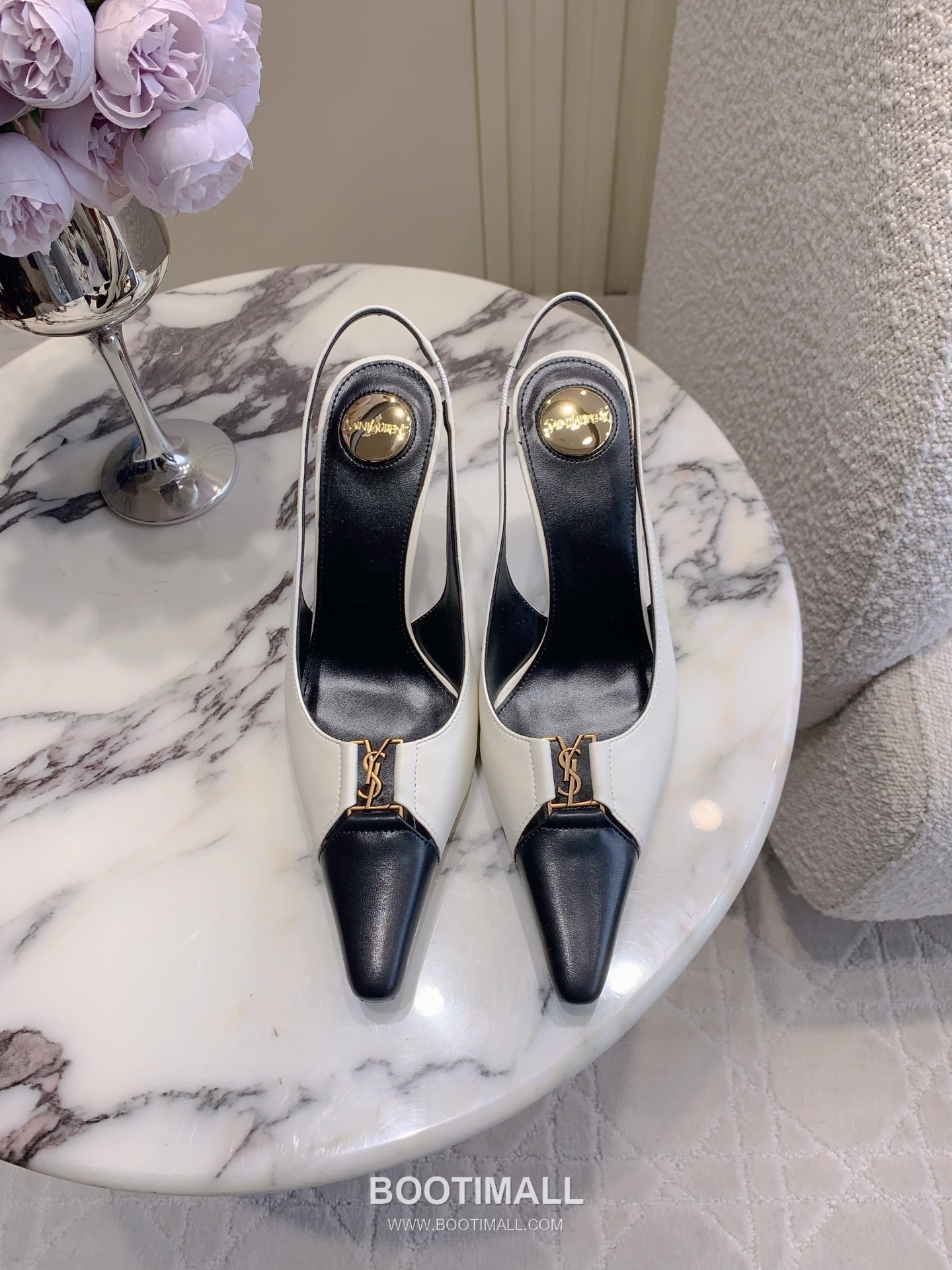 Saint Laurent Logo Slingback Square-Toe Pump Calfskin 생로랑 로고 슬링백 스퀘어토 펌프스 카프스킨 1