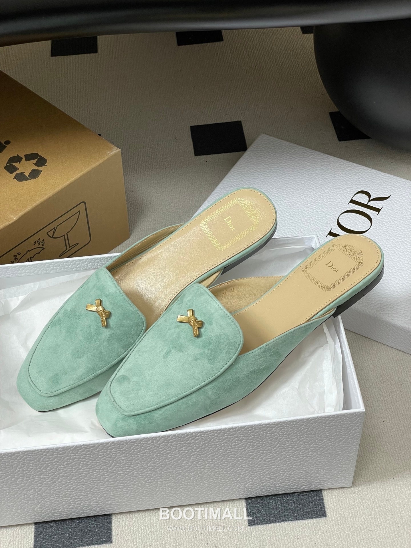 Dior Baby Bow CD Hardware Suede Lambskin Gold Mules 디올 베이비 보우 CD 하드웨어 스웨이드 램스킨 골드 뮬 4