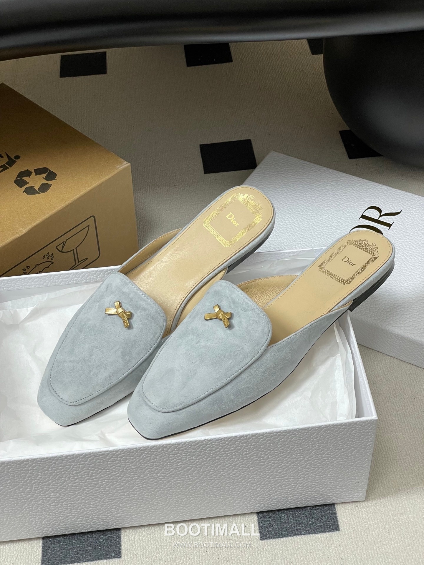 Dior Baby Bow CD Hardware Suede Lambskin Gold Mules 디올 베이비 보우 CD 하드웨어 스웨이드 램스킨 골드 뮬 4