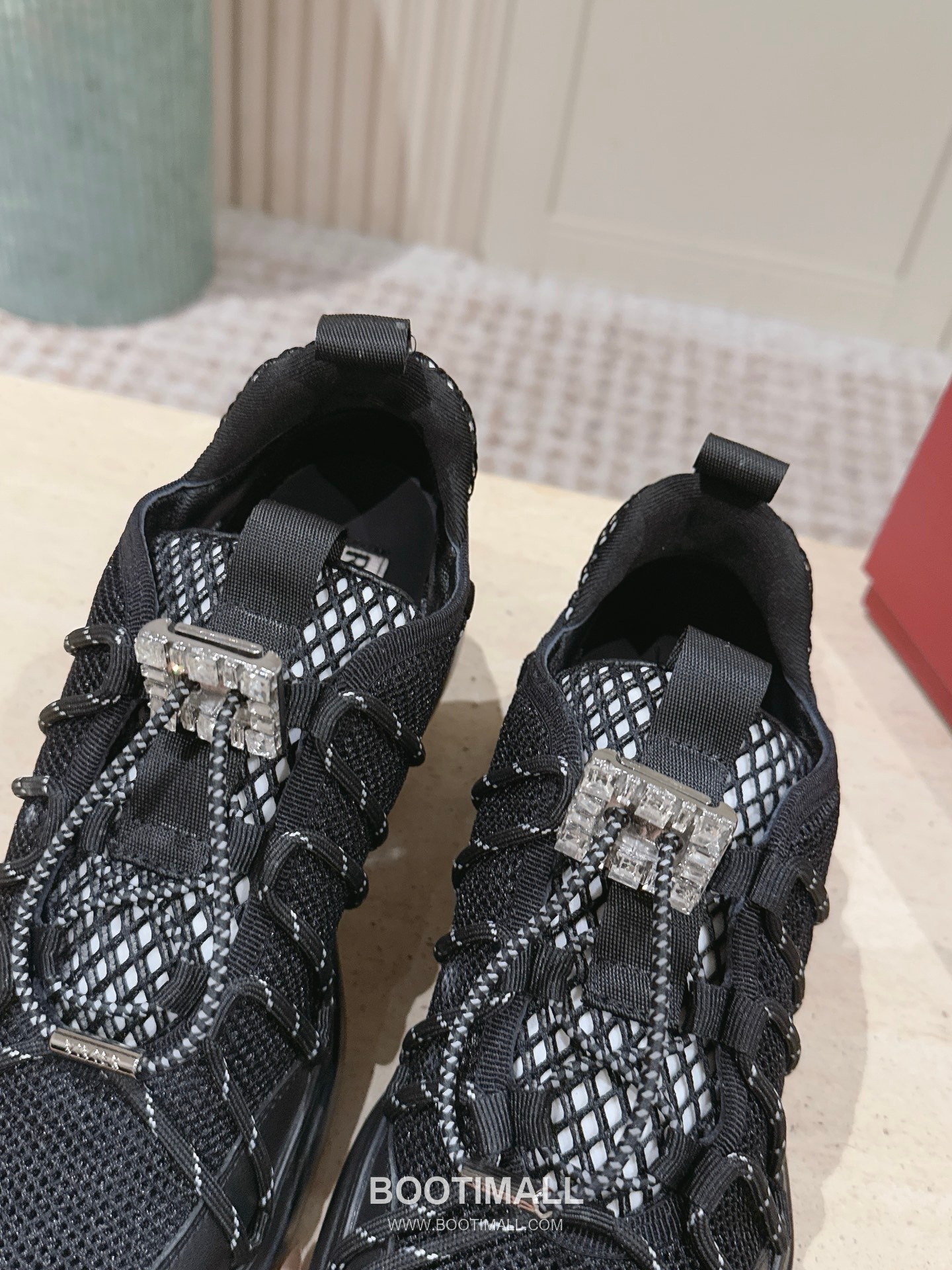 Prada Viv Run Crystal Buckle Mesh Lambskin Black Sneakers 프라다 비브 런 크리스털 버클 메쉬 양가죽 블랙 스니커즈 8