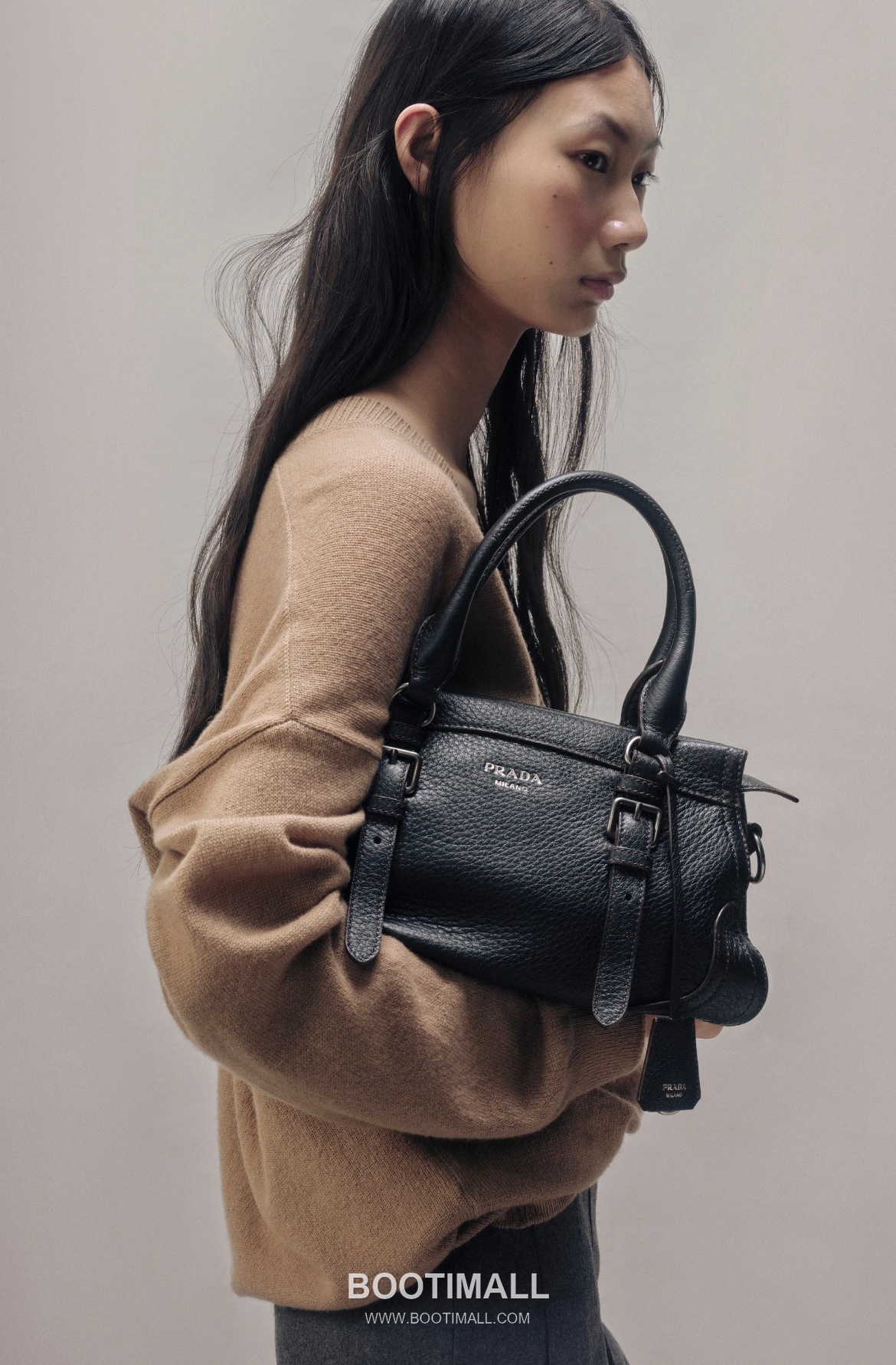 Prada Pebbled Tote Deerskin Black Bag 프라다 1BG604 페블 토트 디어스킨 블랙 35cm 1