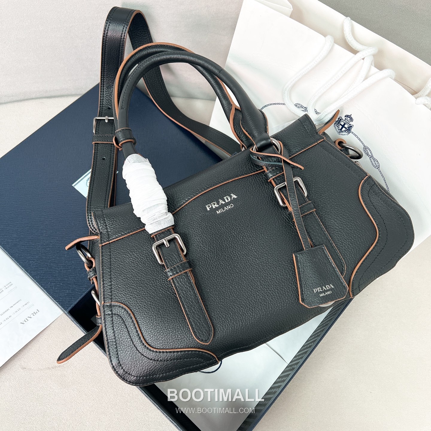 Prada Pebbled Tote Deerskin Black Bag 프라다 1BG604 페블 토트 디어스킨 블랙 35cm 3