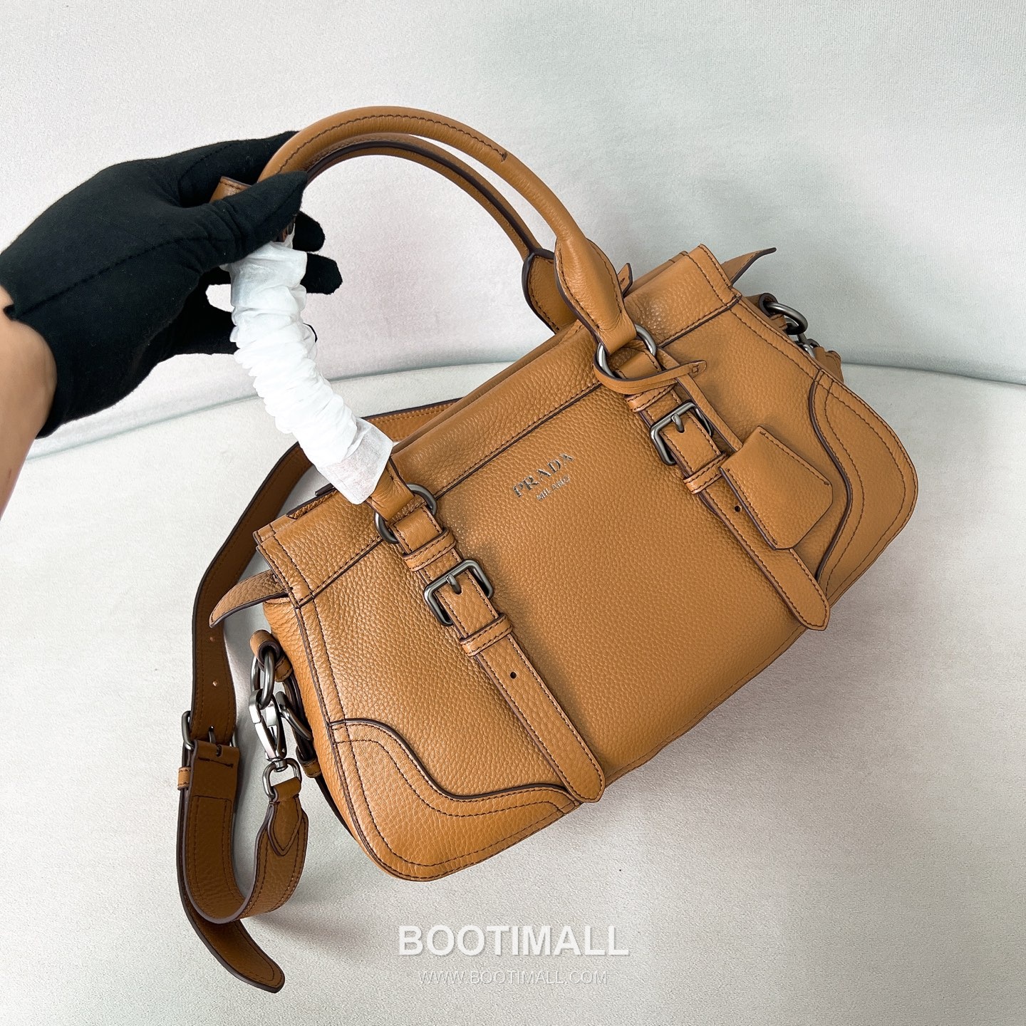 Prada Pebbled Deerskin Caramel Tote Bag 프라다 1BG604 페블드 디어스킨 카라멜 토트백 35cm 3