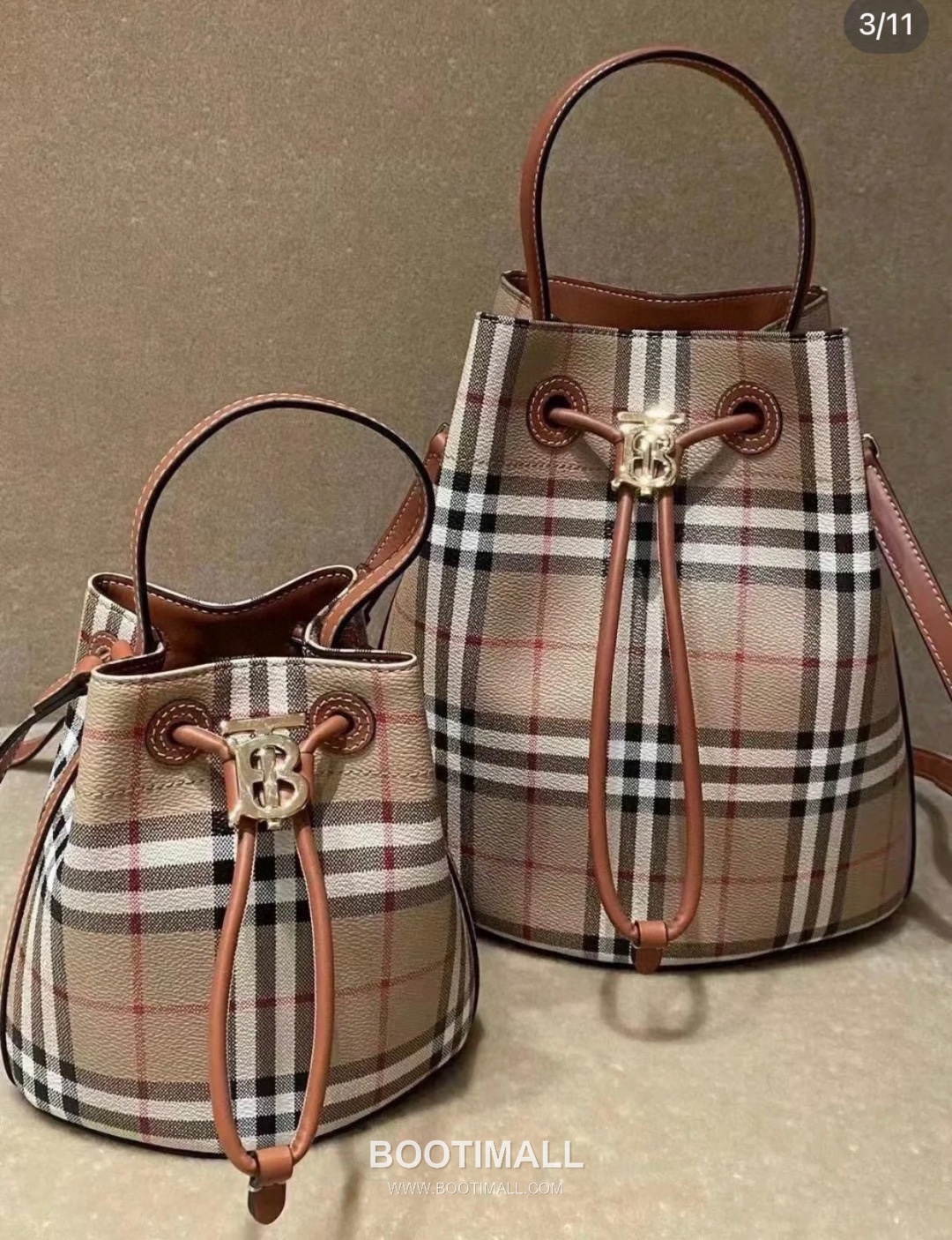 Burberry 184160 Bucket Eco-Friendly Synthetic Birch Brown Bag 버버리 184160 버킷 친환경 합성 소재 자작나무 브라운 18.5cm 8