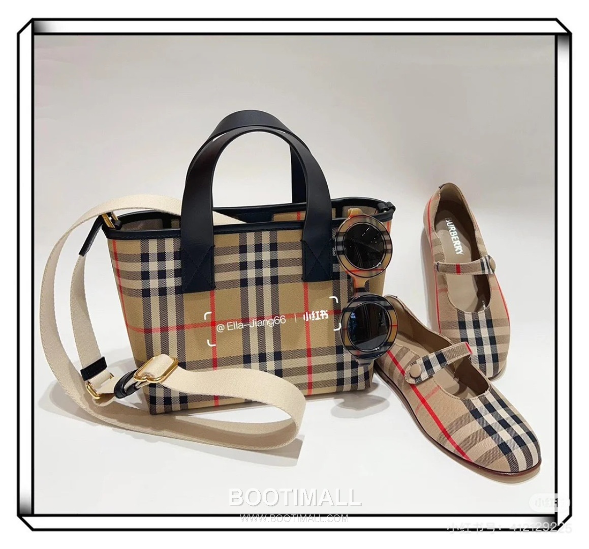 Burberry Check Canvas 246145 Cotton Beige Tote Bag 버버리 체크 캔버스 246145 코튼 베이지 토트백 27cm 9