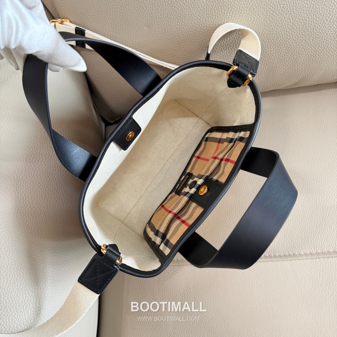 Burberry Check Canvas 246145 Cotton Beige Tote Bag 버버리 체크 캔버스 246145 코튼 베이지 토트백 27cm 12