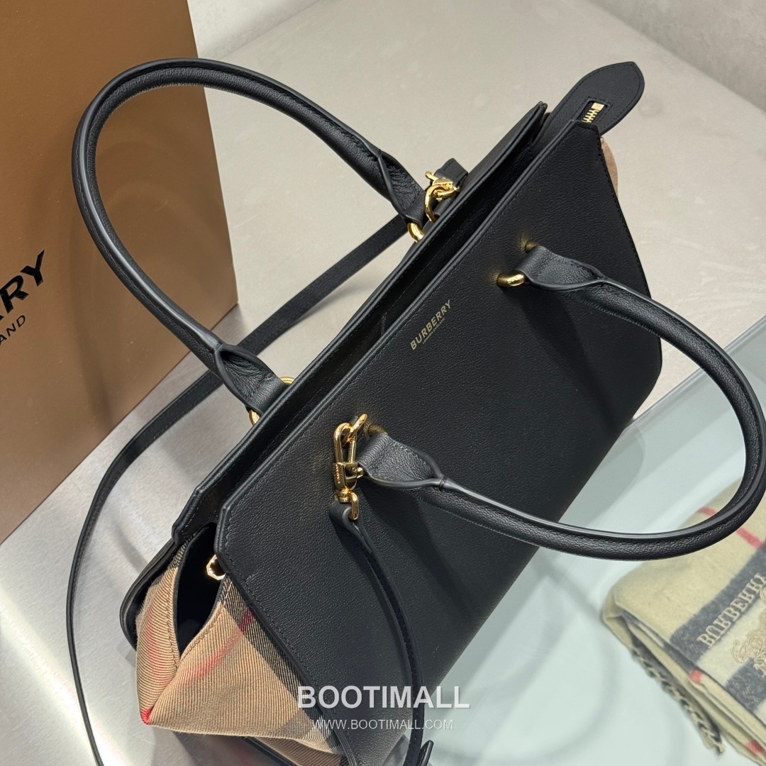 Burberry Classic Check Canvas 473170 Cotton Calfskin Trim Beige Top Handle Bag 버버리 클래식 체크 캔버스 473170 코튼 카프스킨 트리밍 베이지 탑핸들백 33cm 6