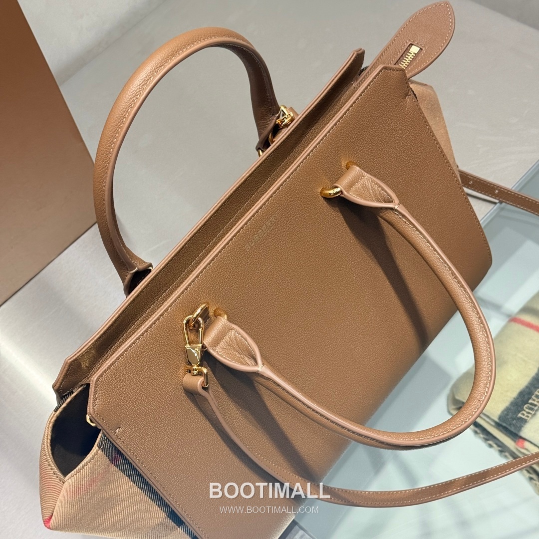 Burberry Classic Check Canvas 473170 Cotton Calfskin Trim Beige Top Handle Bag 버버리 클래식 체크 캔버스 473170 코튼 카프스킨 트리밍 베이지 탑핸들백 32.5cm 6
