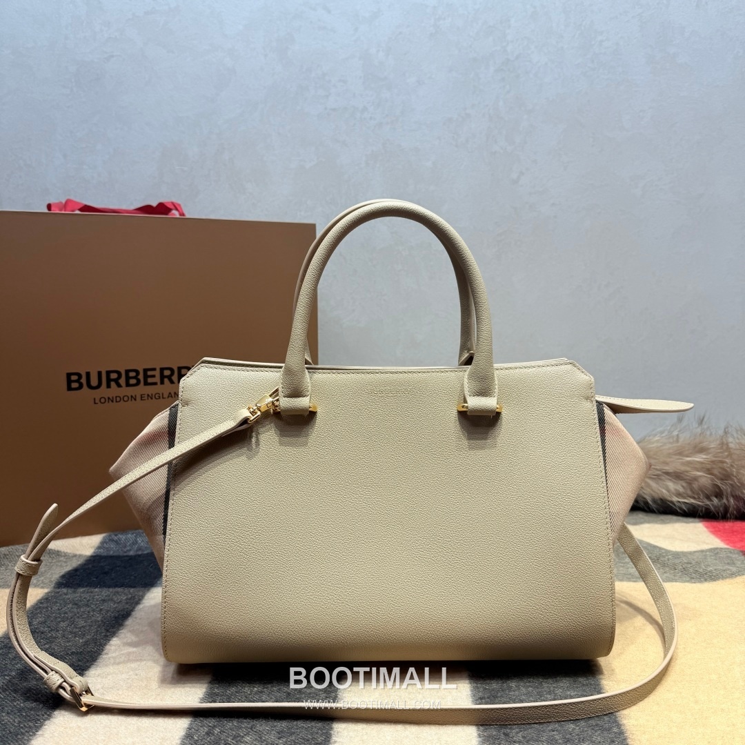 Burberry Classic Check Canvas 473170 Cotton Calfskin Trim Beige Top Handle Bag 버버리 클래식 체크 캔버스 473170 코튼 카프스킨 트리밍 베이지 탑핸들백 32.5cm 1