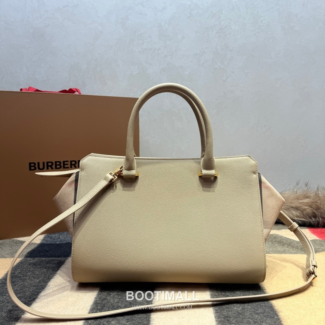 Burberry Classic Check Canvas 473170 Cotton Calfskin Trim Beige Top Handle Bag 버버리 클래식 체크 캔버스 473170 코튼 카프스킨 트리밍 베이지 탑핸들백 32.5cm 2