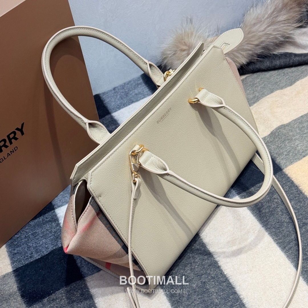 Burberry Classic Check Canvas 473170 Cotton Calfskin Trim Beige Top Handle Bag 버버리 클래식 체크 캔버스 473170 코튼 카프스킨 트리밍 베이지 탑핸들백 32.5cm 6