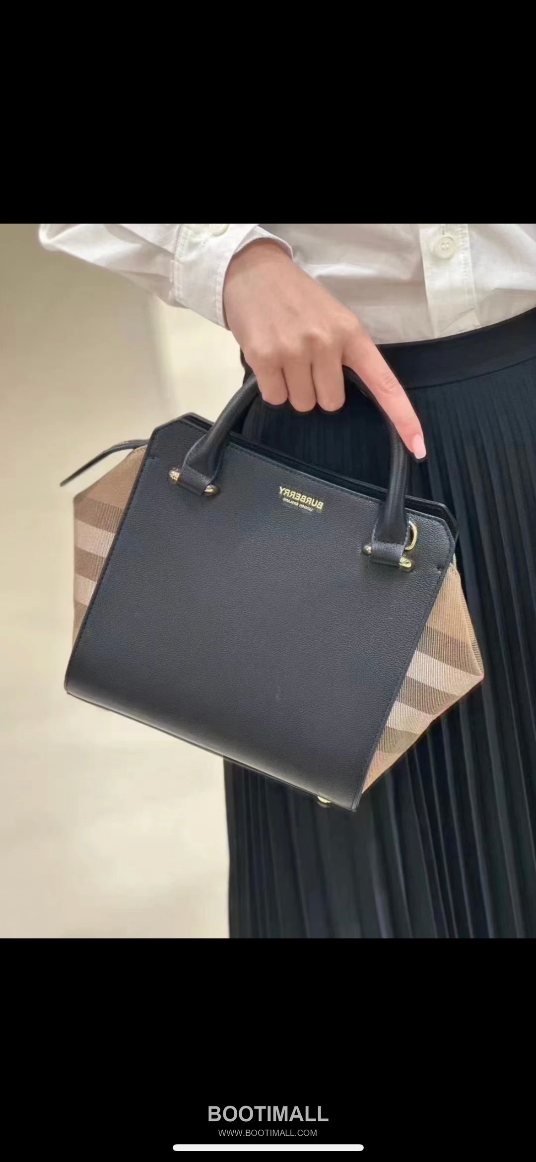 Burberry Classic Check Canvas 488163 Cotton Calfskin Trim Beige Top Handle Bag 버버리 클래식 체크 488163 코튼 캔버스 카프스킨 트리밍 베이지 탑핸들백 21cm 6