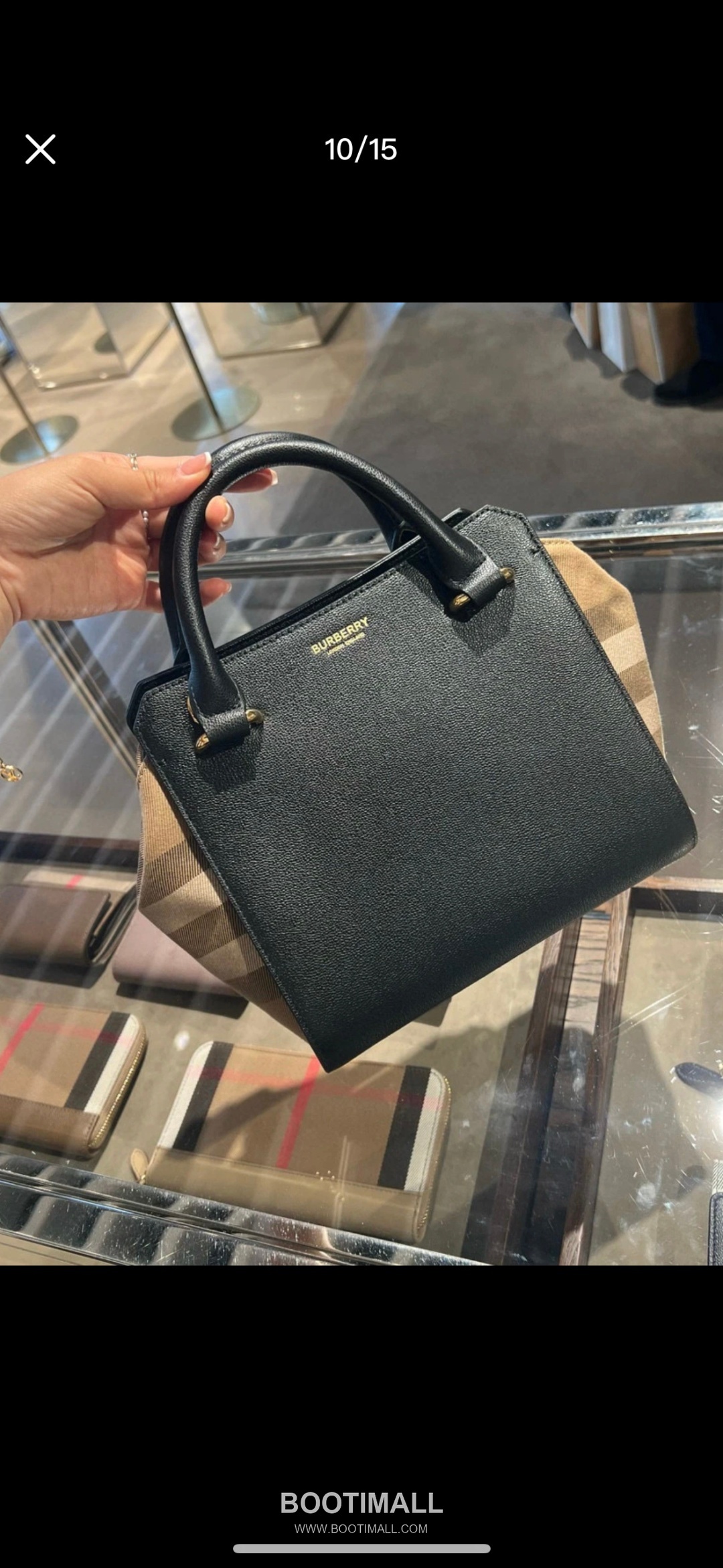 Burberry Classic Check Canvas 488163 Cotton Calfskin Trim Beige Top Handle Bag 버버리 클래식 체크 488163 코튼 캔버스 카프스킨 트리밍 베이지 탑핸들백 21cm 8