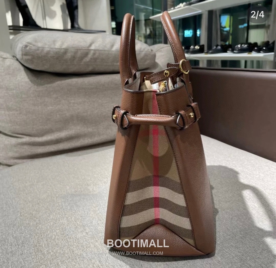 Burberry The Banner House Check Cotton Canvas, Grained Calfskin Tote Bag 버버리 더 배너 하우스 체크 코튼 캔버스, 그레인드 카프스킨 토트백 34cm 5