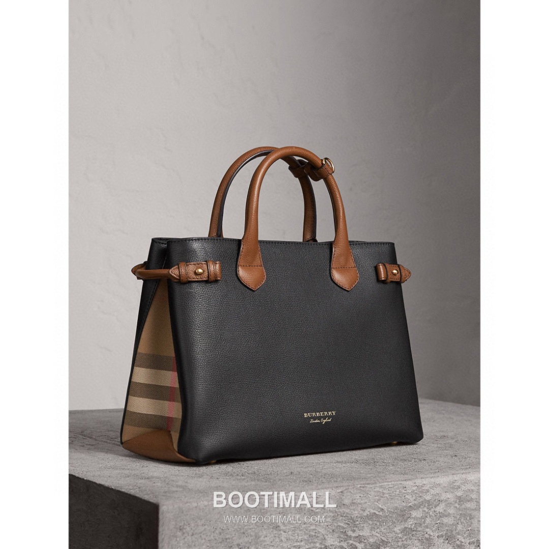 Burberry The Banner House Check Cotton Canvas, Grained Calfskin Tote Bag 버버리 더 배너 하우스 체크 코튼 캔버스, 그레인드 카프스킨 토트백 34cm 1