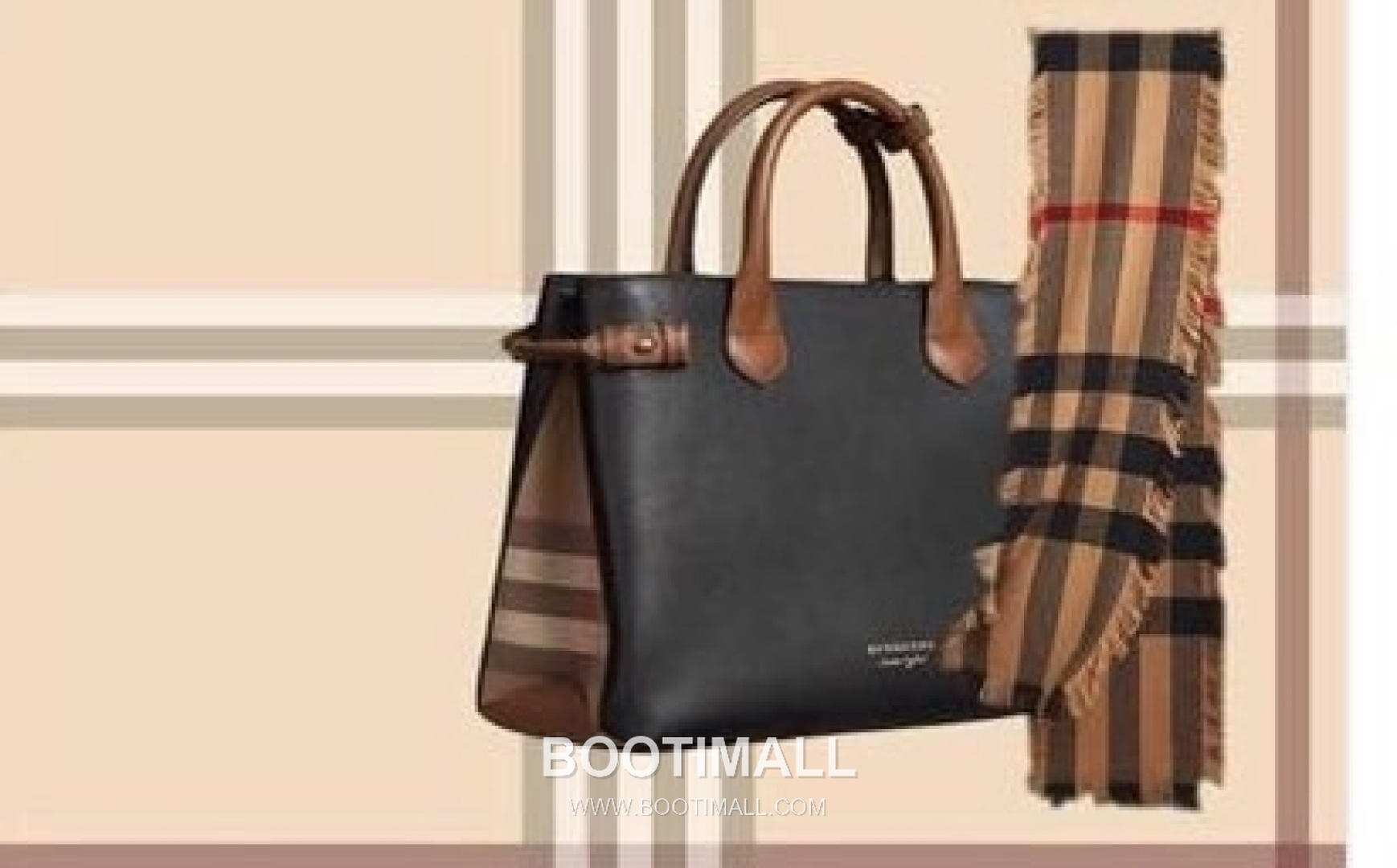 Burberry The Banner House Check Cotton Canvas, Grained Calfskin Tote Bag 버버리 더 배너 하우스 체크 코튼 캔버스, 그레인드 카프스킨 토트백 34cm 2