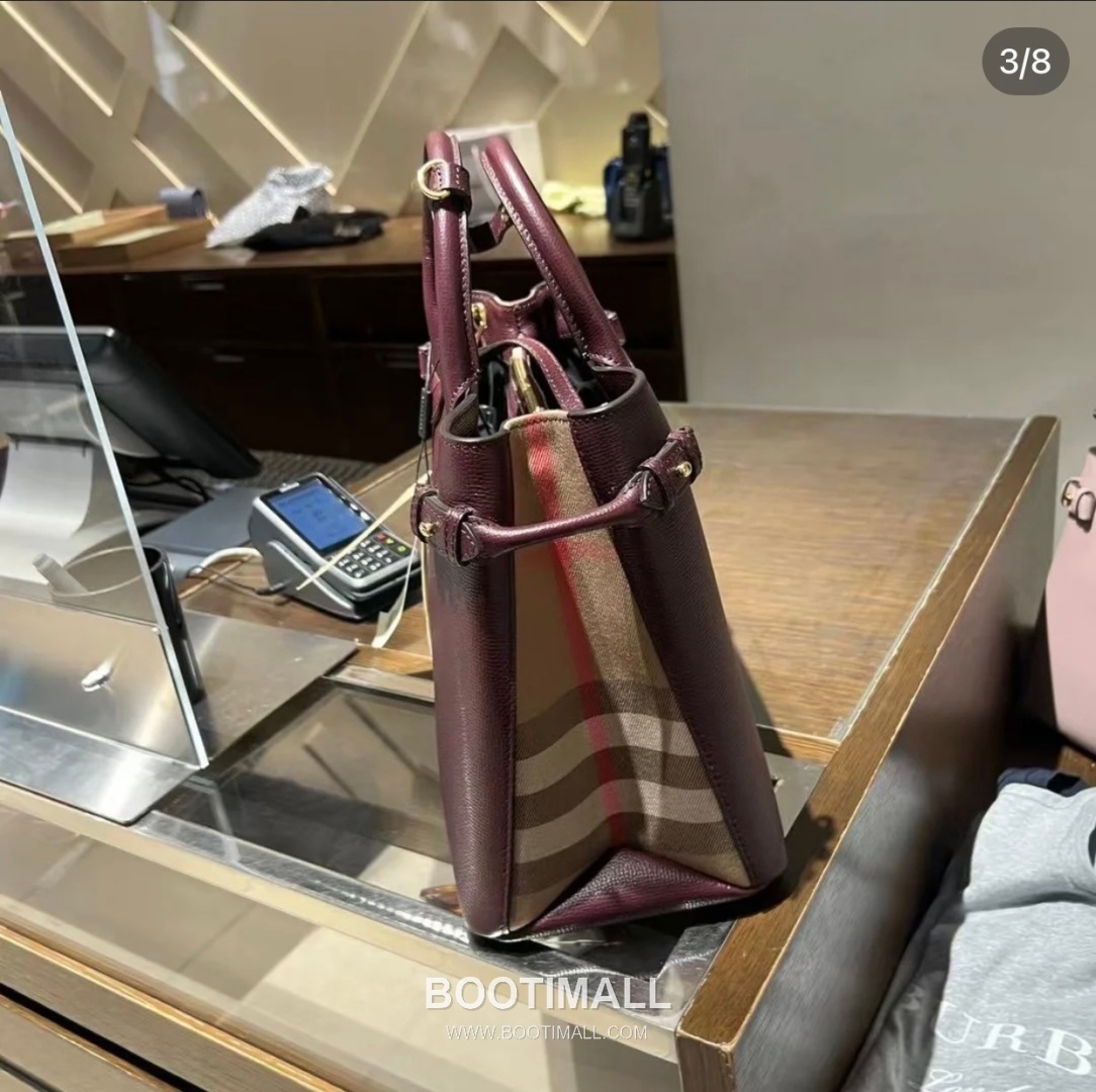 Burberry The Banner House Check Cotton Canvas, Grained Calfskin Tote Bag 버버리 더 배너 하우스 체크 코튼 캔버스, 그레인드 카프스킨 토트백 34cm 2