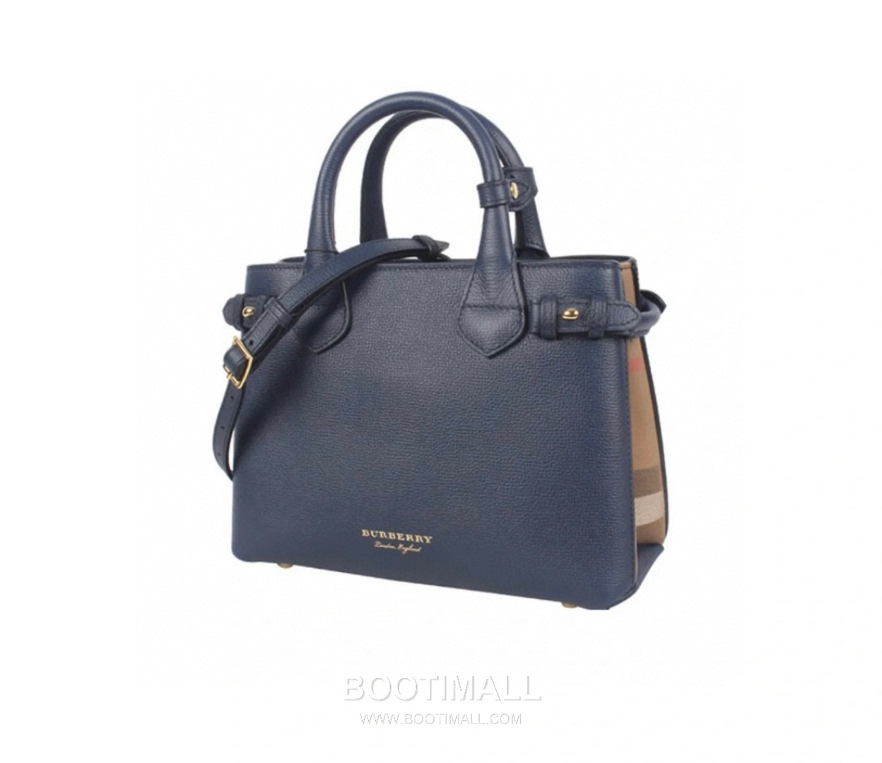 Burberry Banner House Check Grained Leather Navy Tote Bag 버버리 배너 하우스 체크 그레인드 레더 네이비 토트백 26cm 2