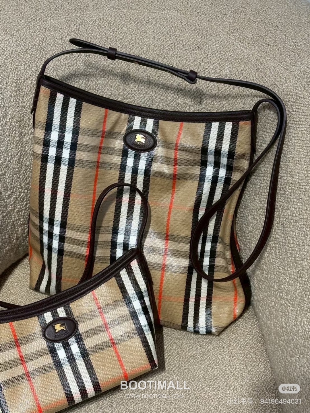 Burberry Jacquard Check EKD Cotton Linen Blend Beige Shoulder Bag 버버리 자카드 체크 EKD 코튼 린넨 혼방 베이지 숄더백 26cm 9