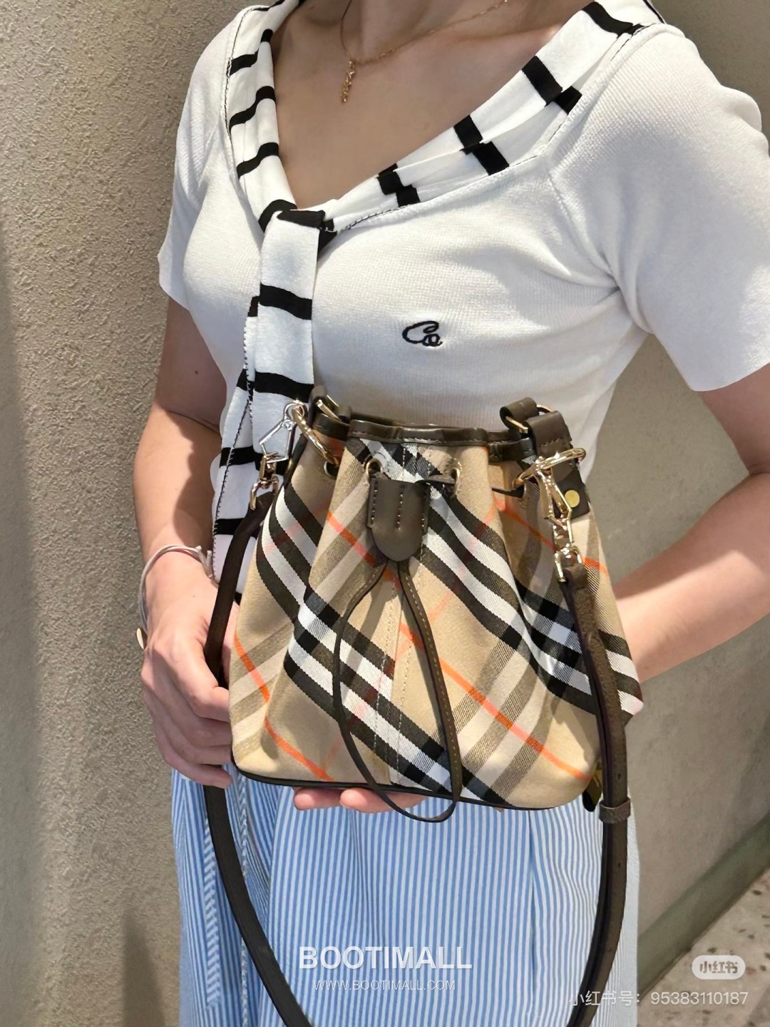 Burberry 057155 Twill Bucket Cotton Bag 버버리 057155 트윌 버킷 코튼 20cm 3
