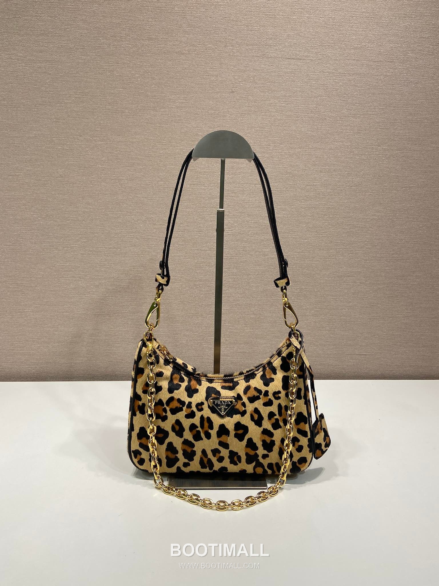 Prada Arqué Leopard Print Leather Brown Hobo Bag 프라다 1BC204 아르케 레오파드 프린트 가죽 브라운 호보백 23cm 1