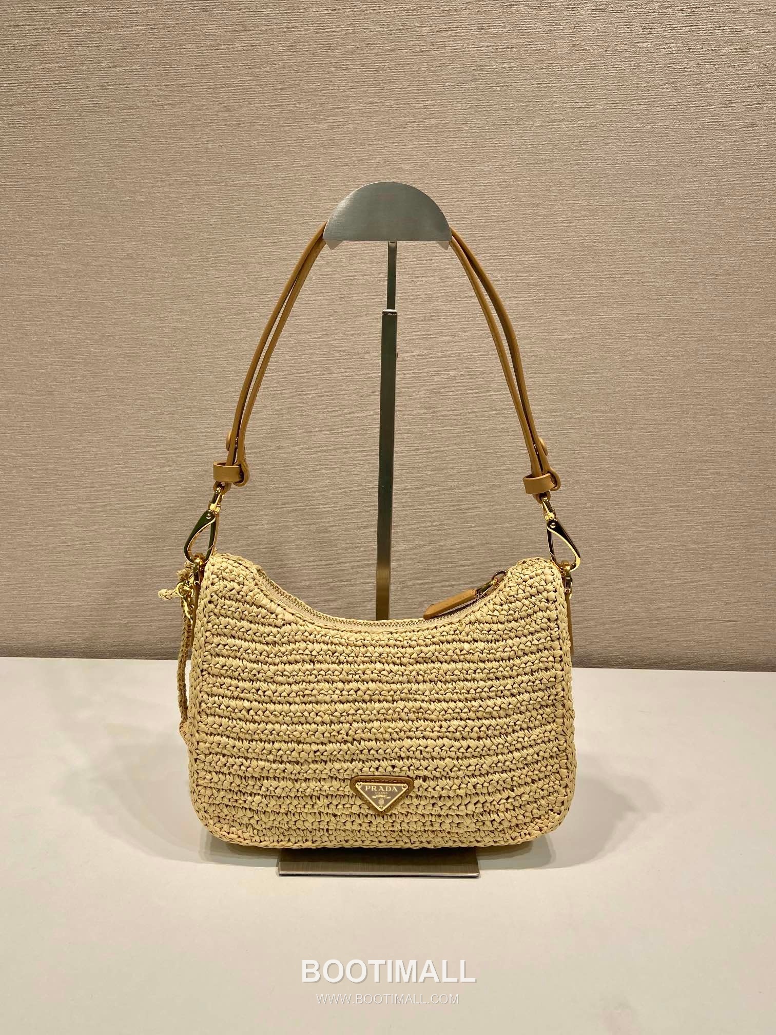Prada Woven Logo Hobo Straw Beige Shoulder Bag 프라다 1BC204B 우븐 로고 호보 스트로 베이지 숄더백 23cm 4