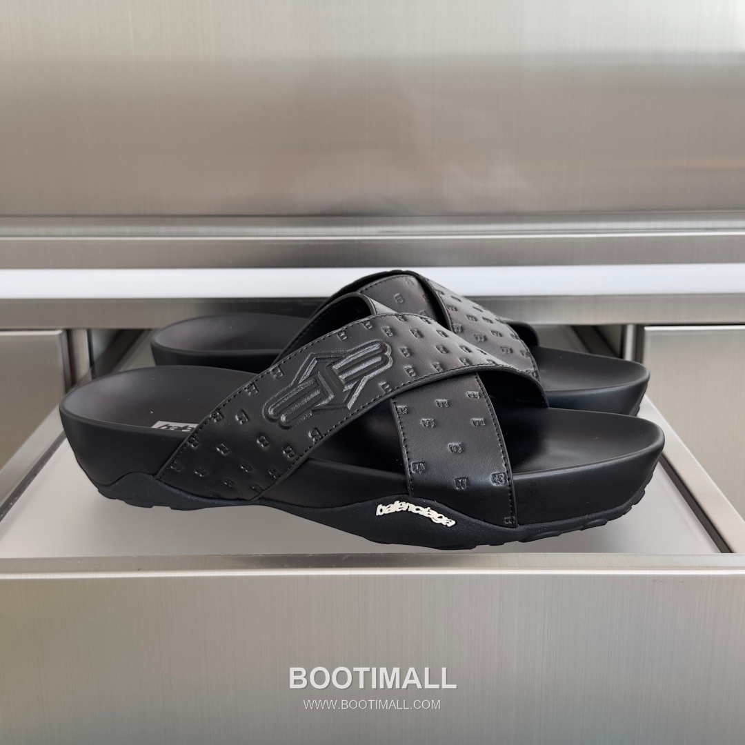 Balenciaga Monday Ultra Retro 3B Leather Textile Black Slides 발렌시아가 먼데이 울트라 레트로 3B 가죽 텍스타일 블랙 슬라이드 1