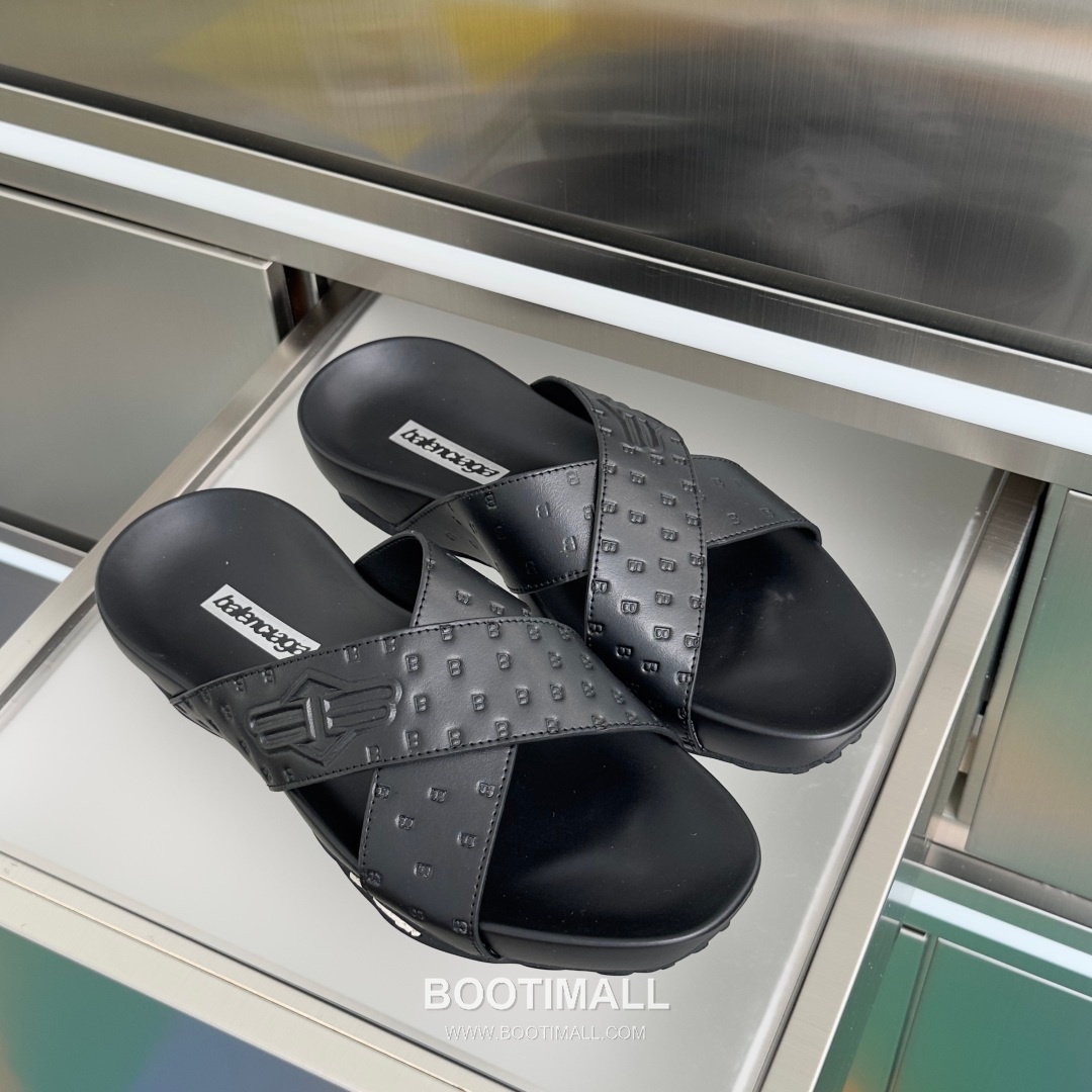Balenciaga Monday Ultra Retro 3B Leather Textile Black Slides 발렌시아가 먼데이 울트라 레트로 3B 가죽 텍스타일 블랙 슬라이드 3