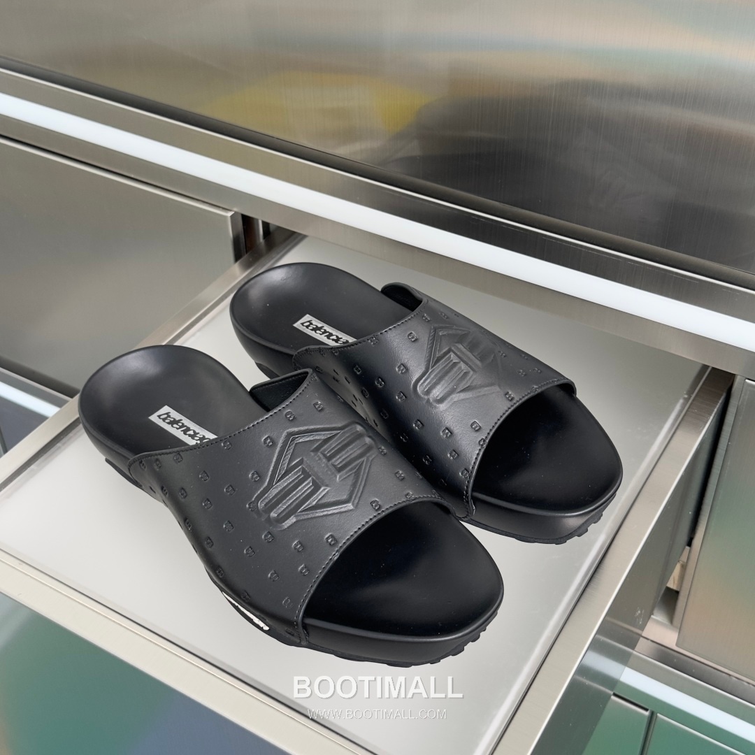 Balenciaga Monday Ultra Retro 3B Leather Textile Black Slides 발렌시아가 먼데이 울트라 레트로 3B 가죽 텍스타일 블랙 슬라이드 3
