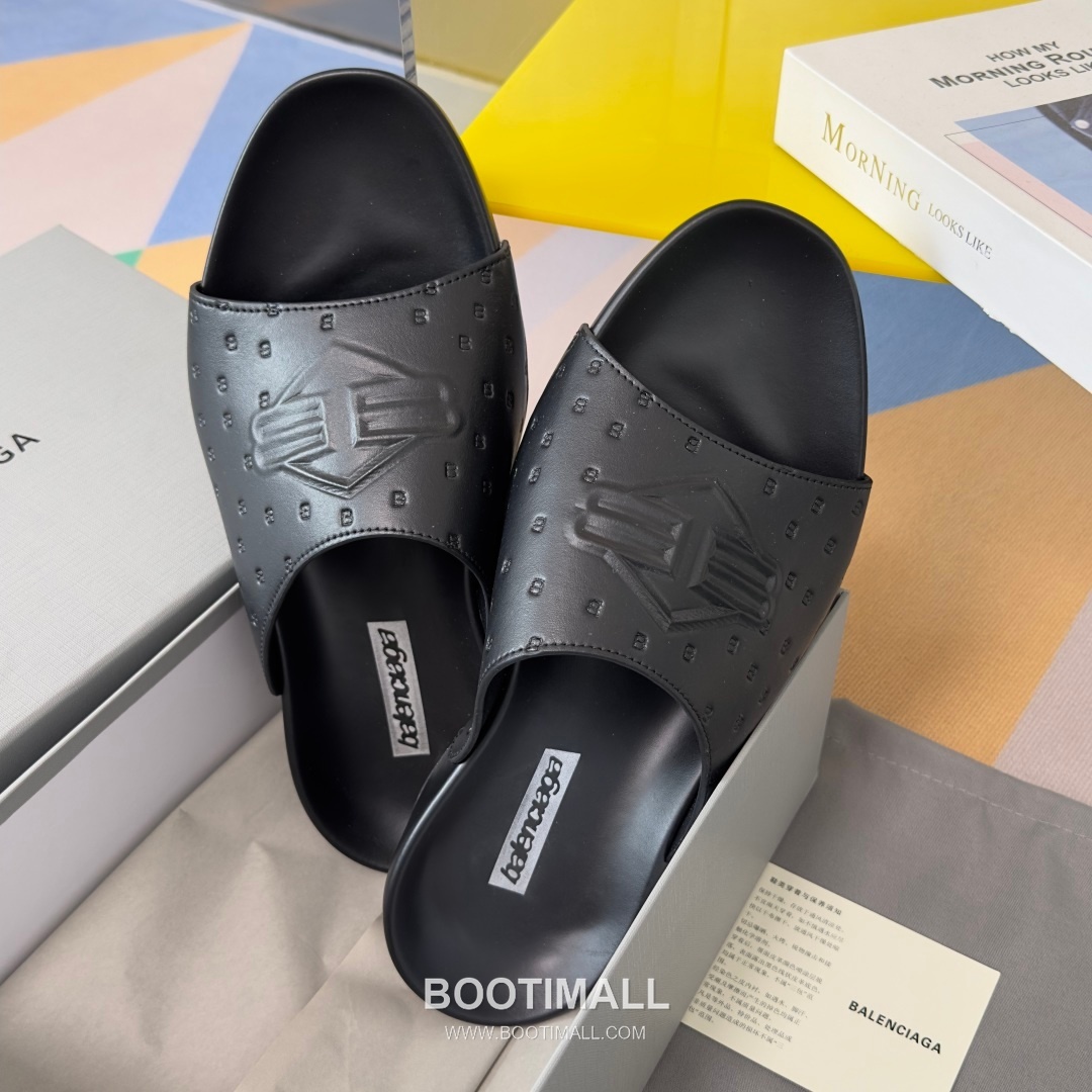 Balenciaga Monday Ultra Retro 3B Leather Textile Black Slides 발렌시아가 먼데이 울트라 레트로 3B 가죽 텍스타일 블랙 슬라이드 8