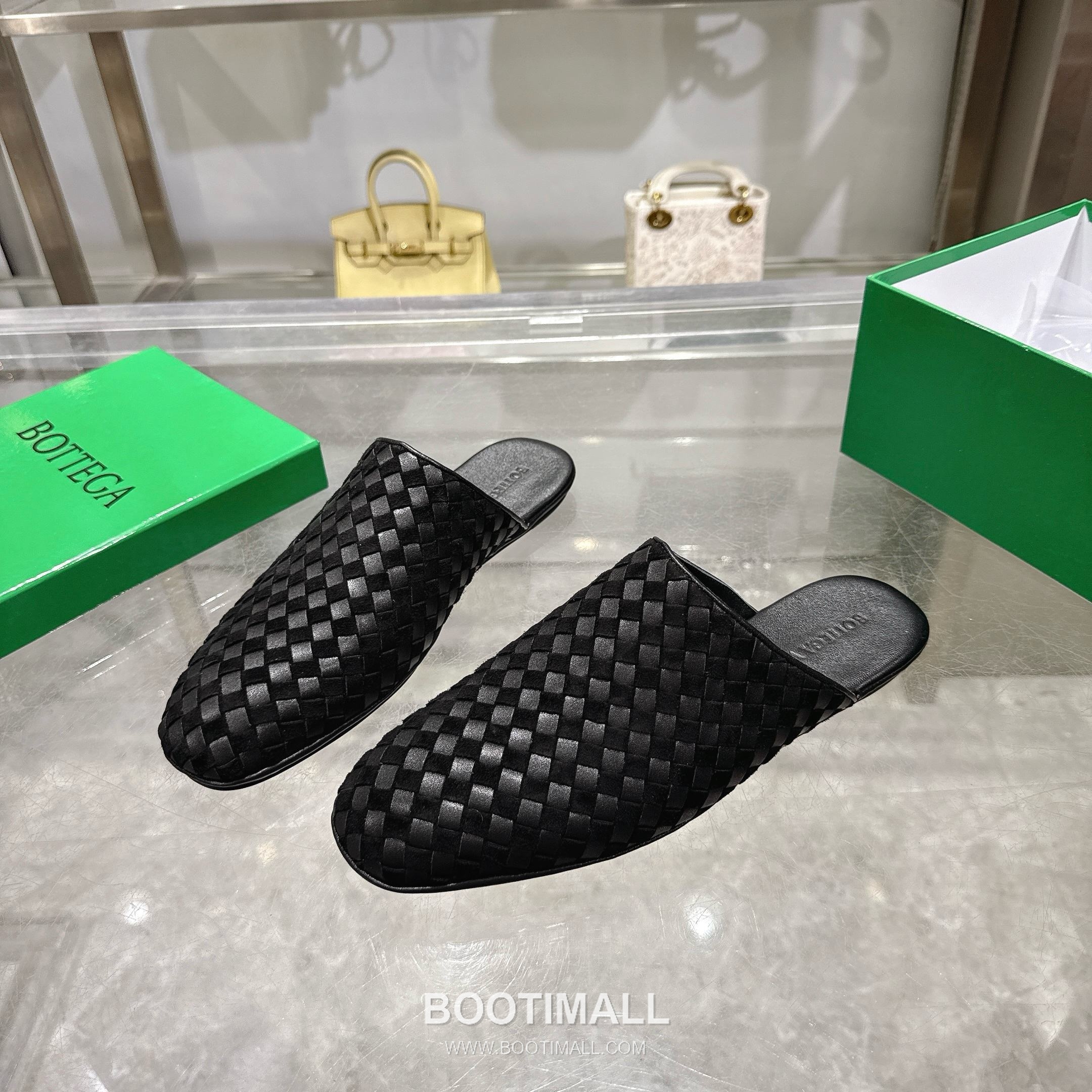 Bottega Veneta Bicolor Intrecciato Square-Toe Leather Black Slides 보테가 베네타 바이컬러 인트레치아토 스퀘어토 가죽 블랙 슬라이드 3