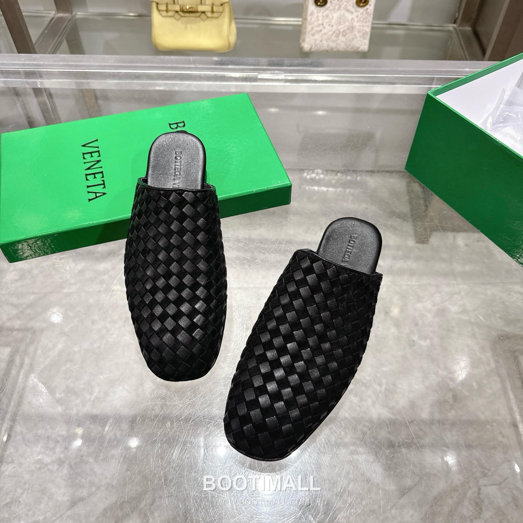 Bottega Veneta Bicolor Intrecciato Square-Toe Leather Black Slides 보테가 베네타 바이컬러 인트레치아토 스퀘어토 가죽 블랙 슬라이드 4